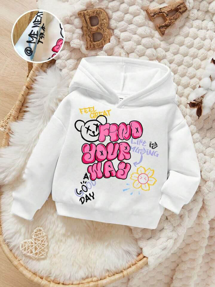 Cool Teddy Bear Printed Casual Kids Boys Girls Hoodie in BD