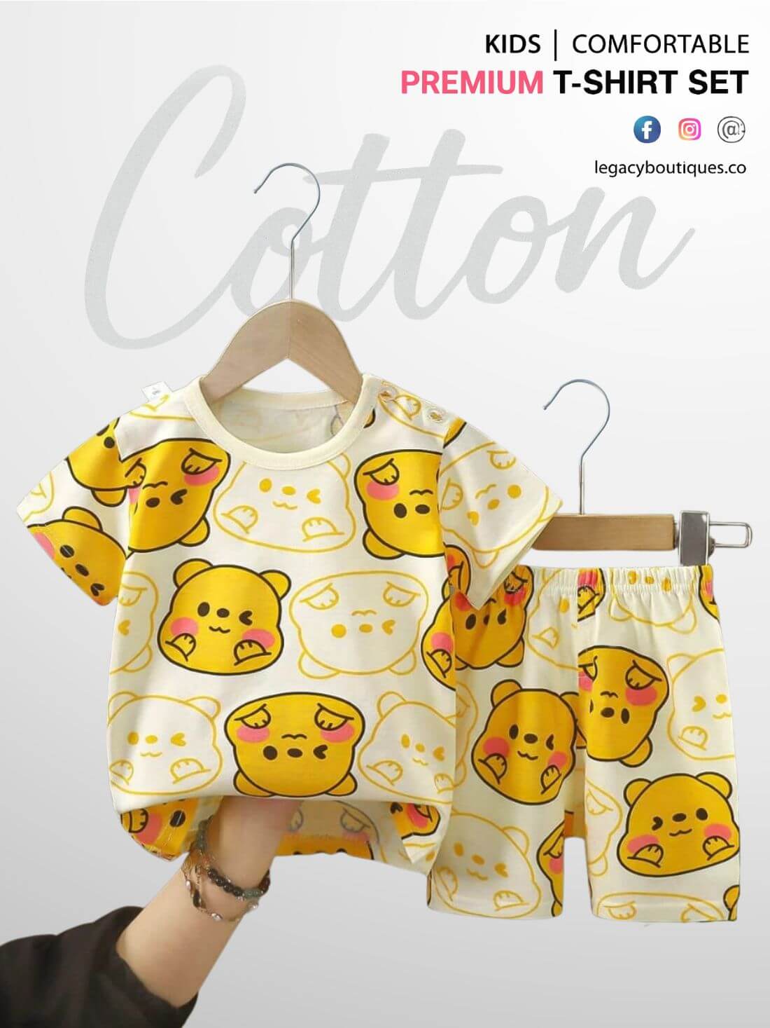 Cute bear print Baby & Kids cotton t shirt set