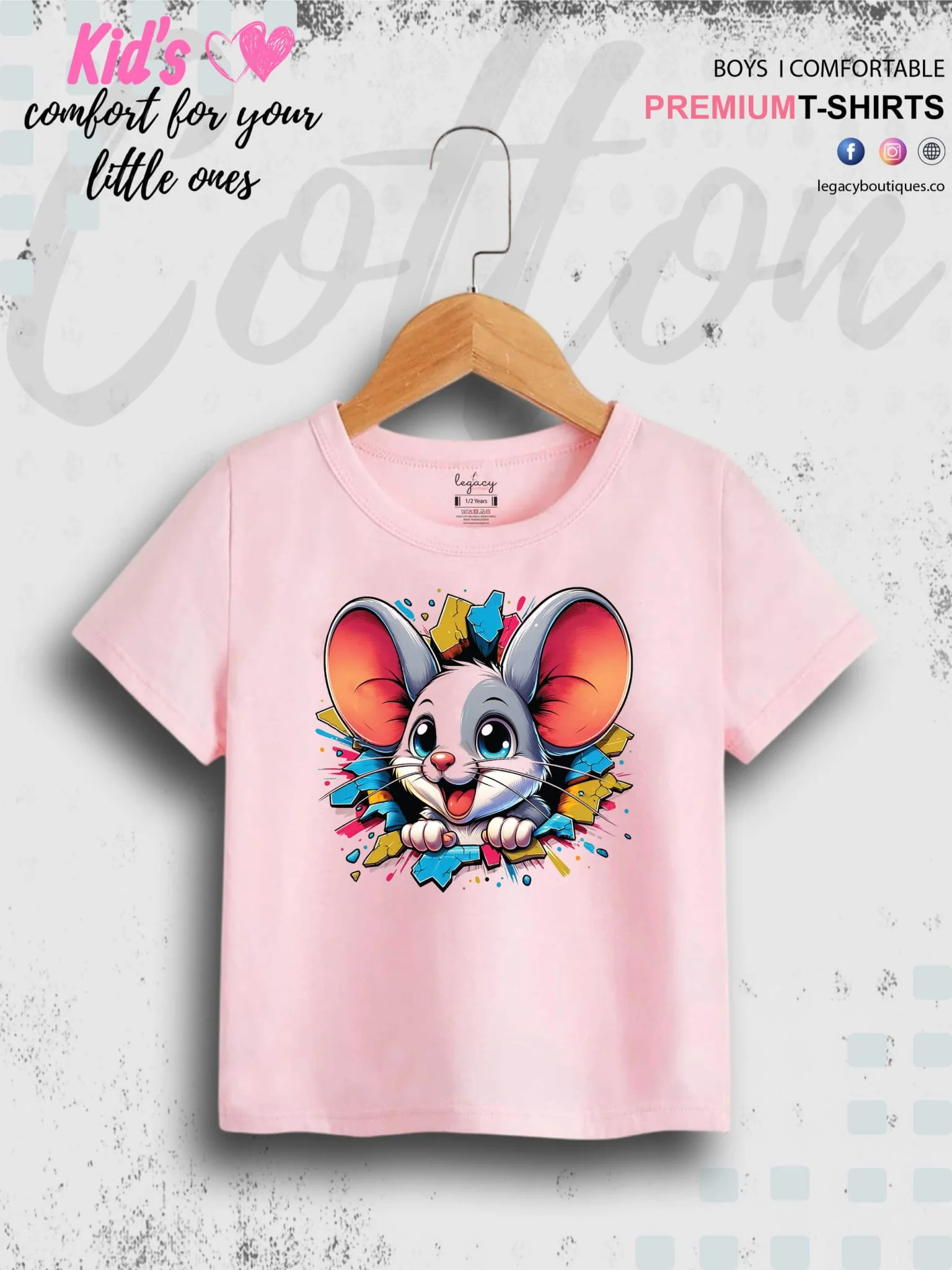 Cute Little Rat Head Printed 1 To 11 Year Baby Boys Summer Time T-Shirt In Cheapest Price Only In BD - Image 2