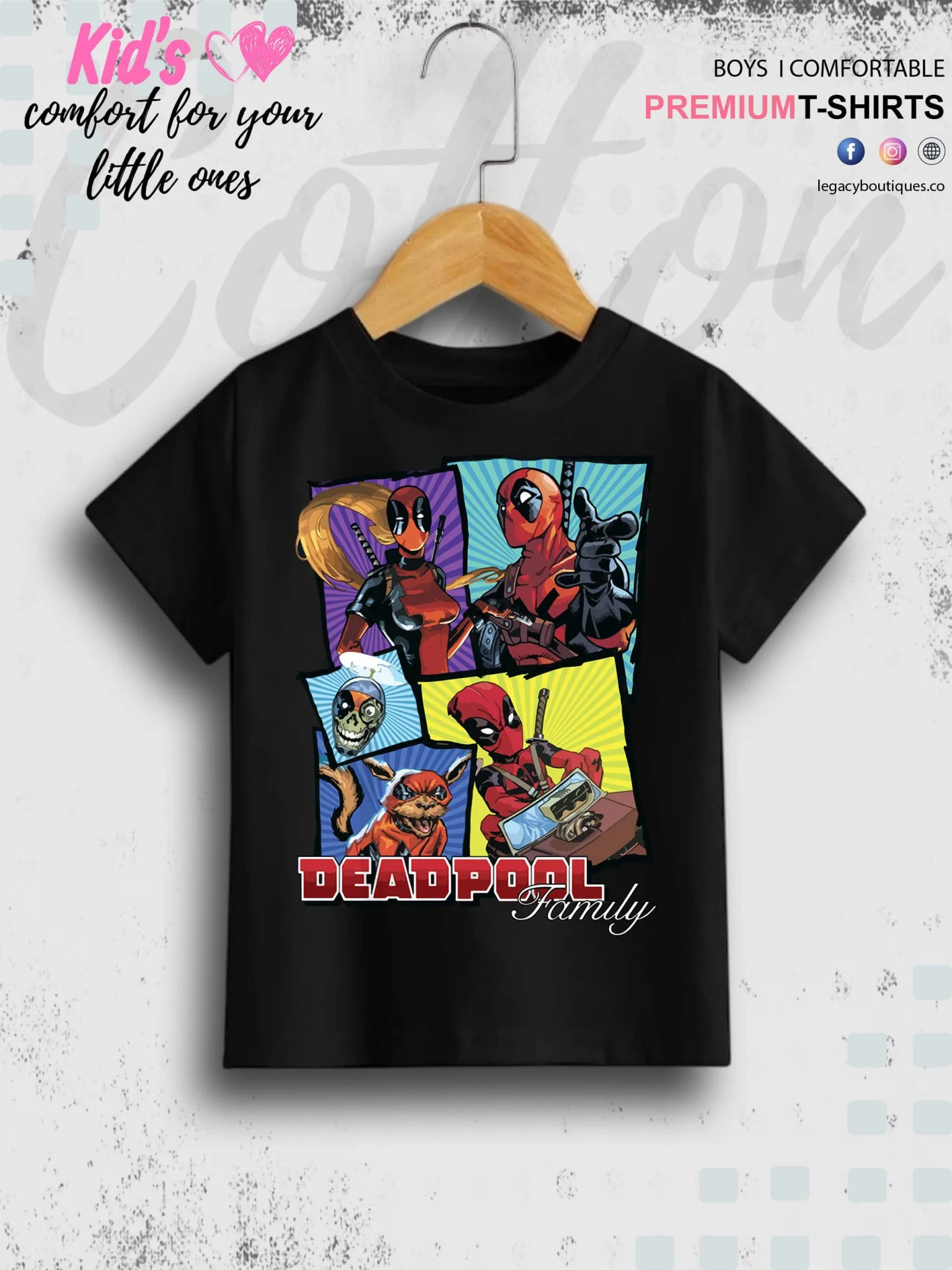 Deadpool Family Cartoon Printed 1 To 11 Year Kids Favorite Cotton T-Shirt In Cheapest Price Only In Dhaka - Image 2