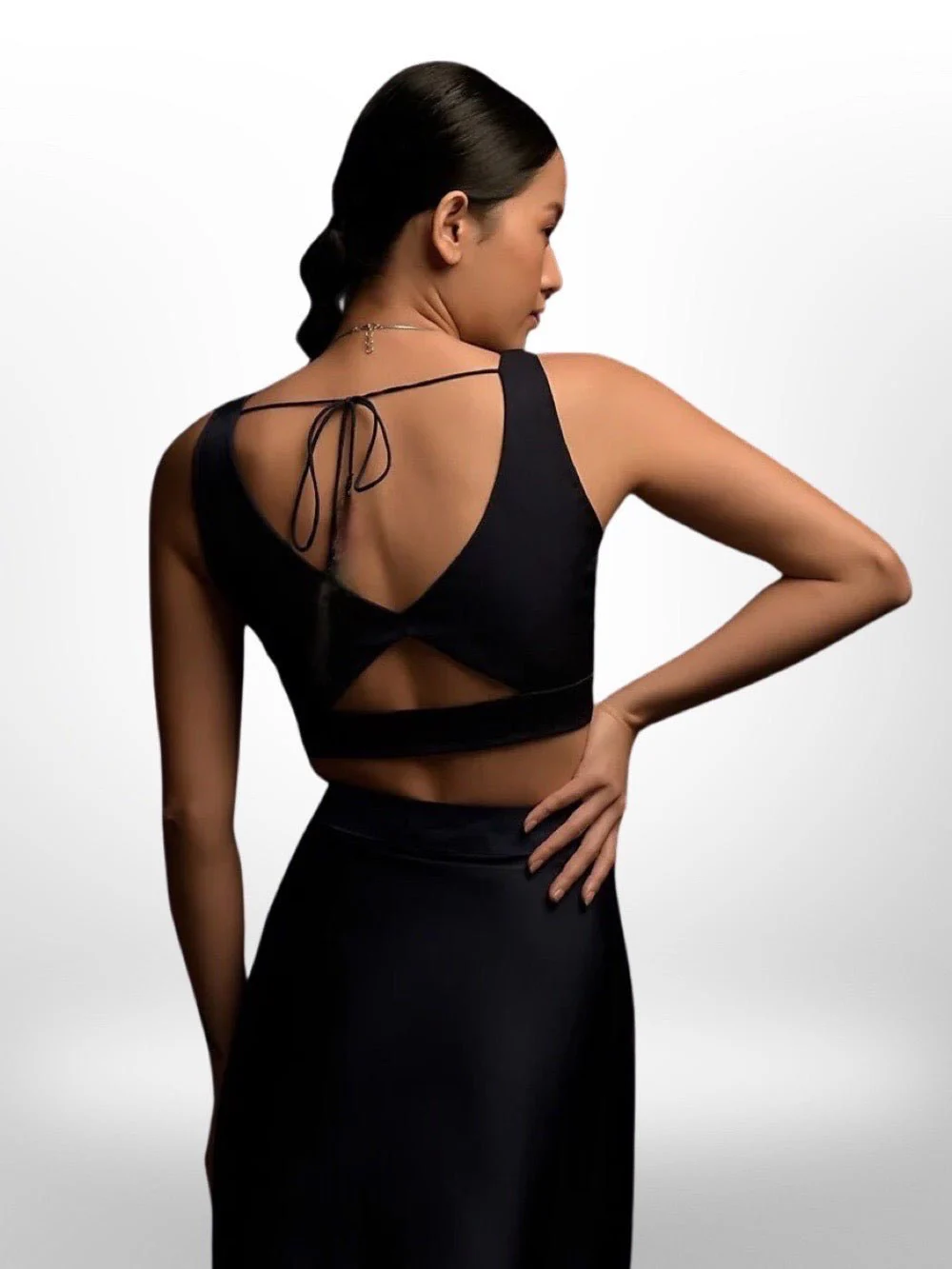Designer Black Color Premium Satin Stitch Sleeveless Padded Blouse with Tassel Dori For Women - Image 2