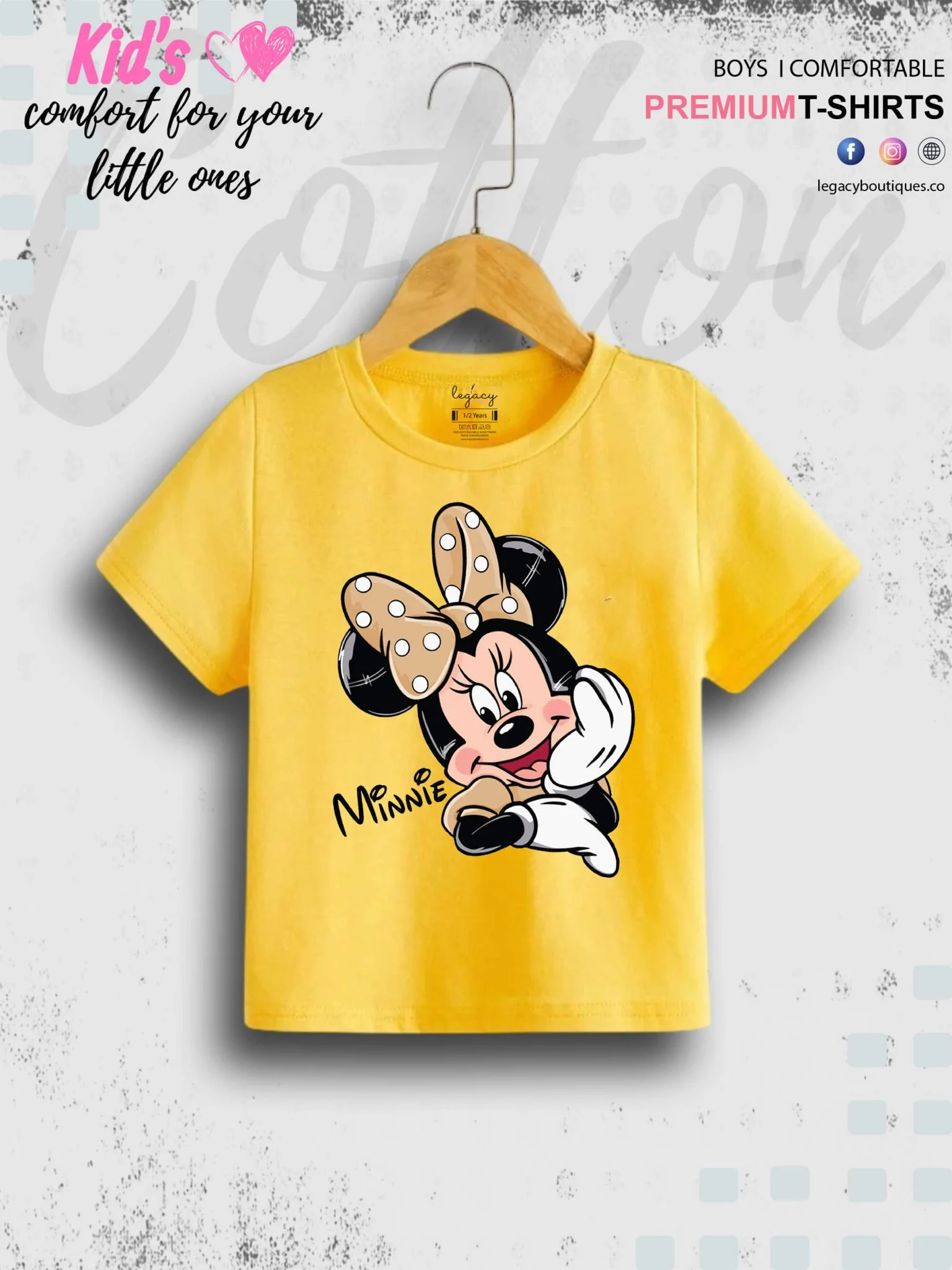 Disney Minni Face Printed 1 To 11 Year Baby Girls Summer Time T-Shirt In Lowest Price Only In BD