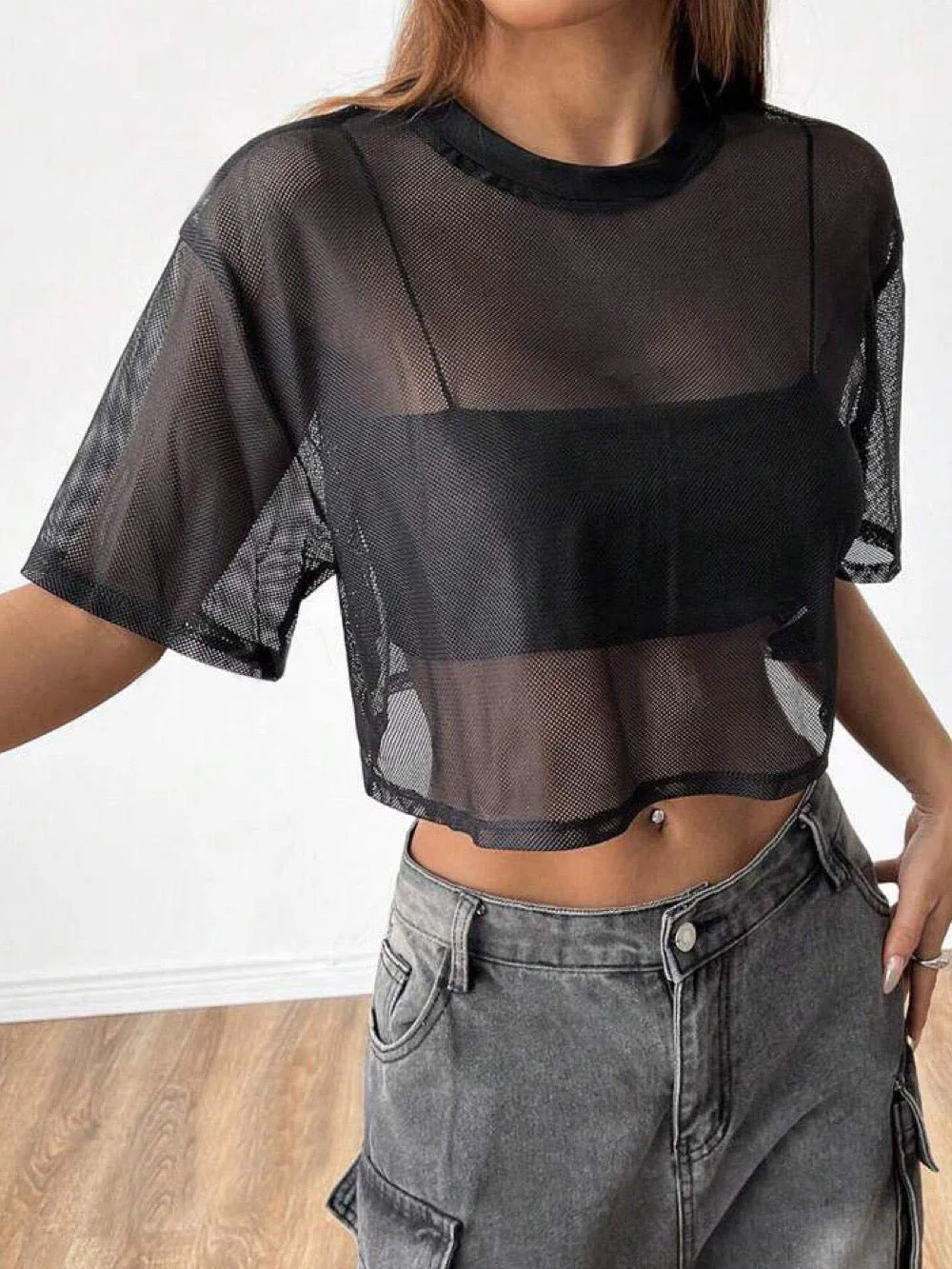 Drop Shoulder Crop Mesh Top Legacy Boutiques - Image 3