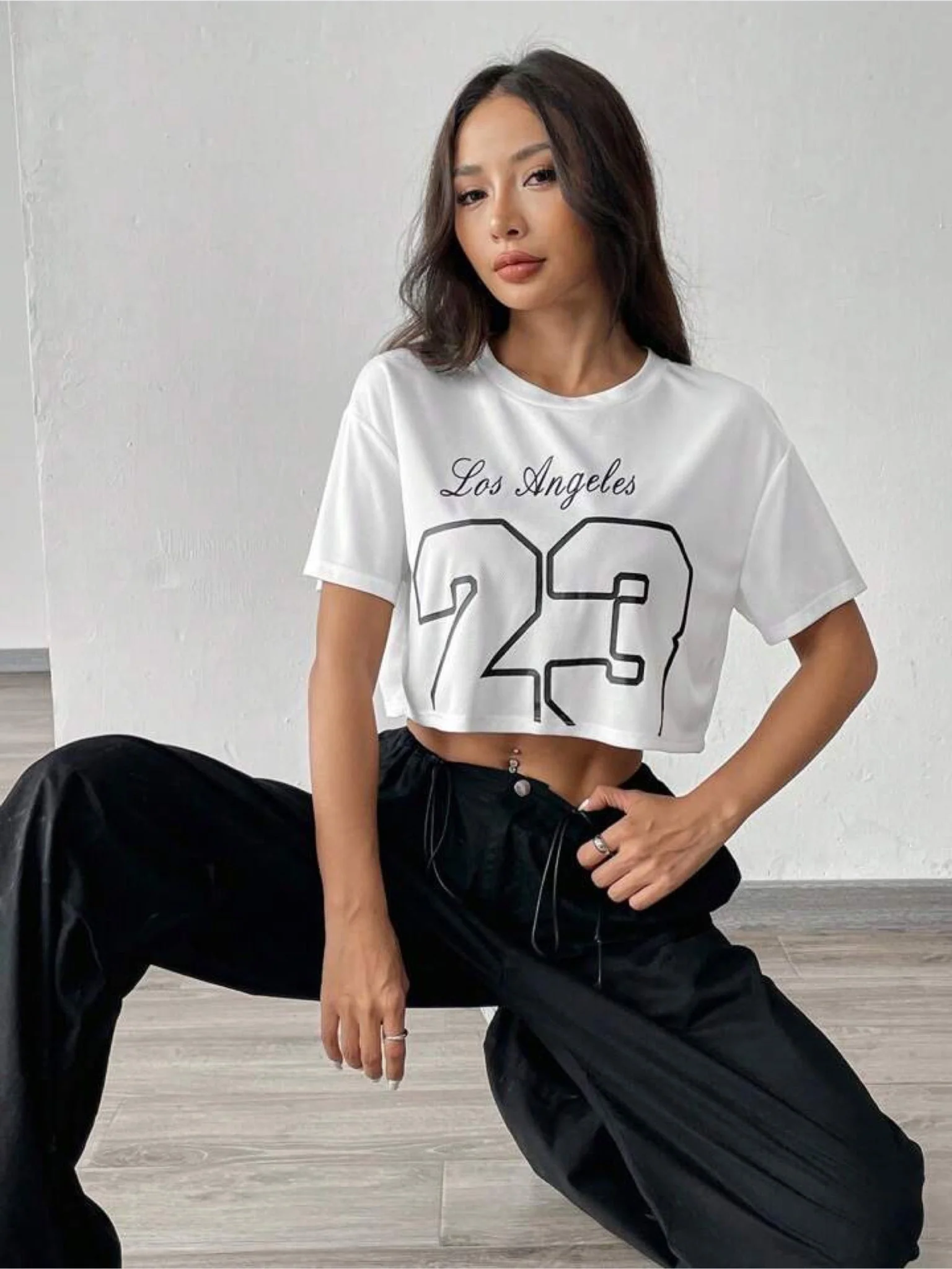 drop shoulder crop tops Los Angeles 23 print - Image 2