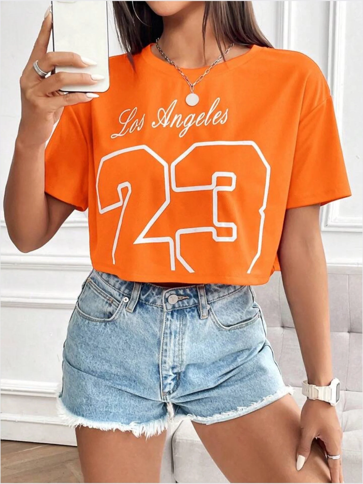 drop shoulder crop tops Los Angeles 23 print - Image 3