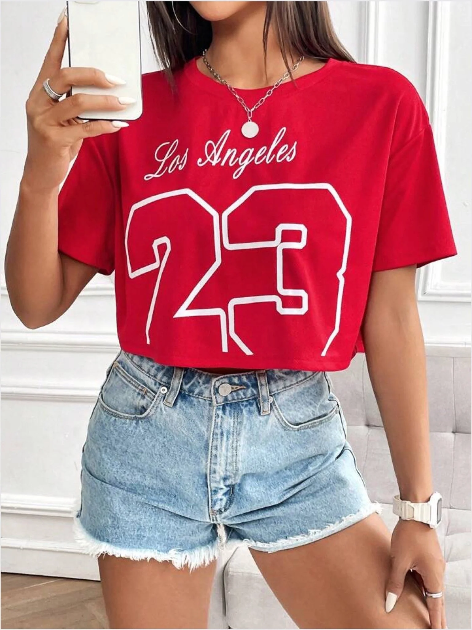 drop shoulder crop tops Los Angeles 23 print - Image 4