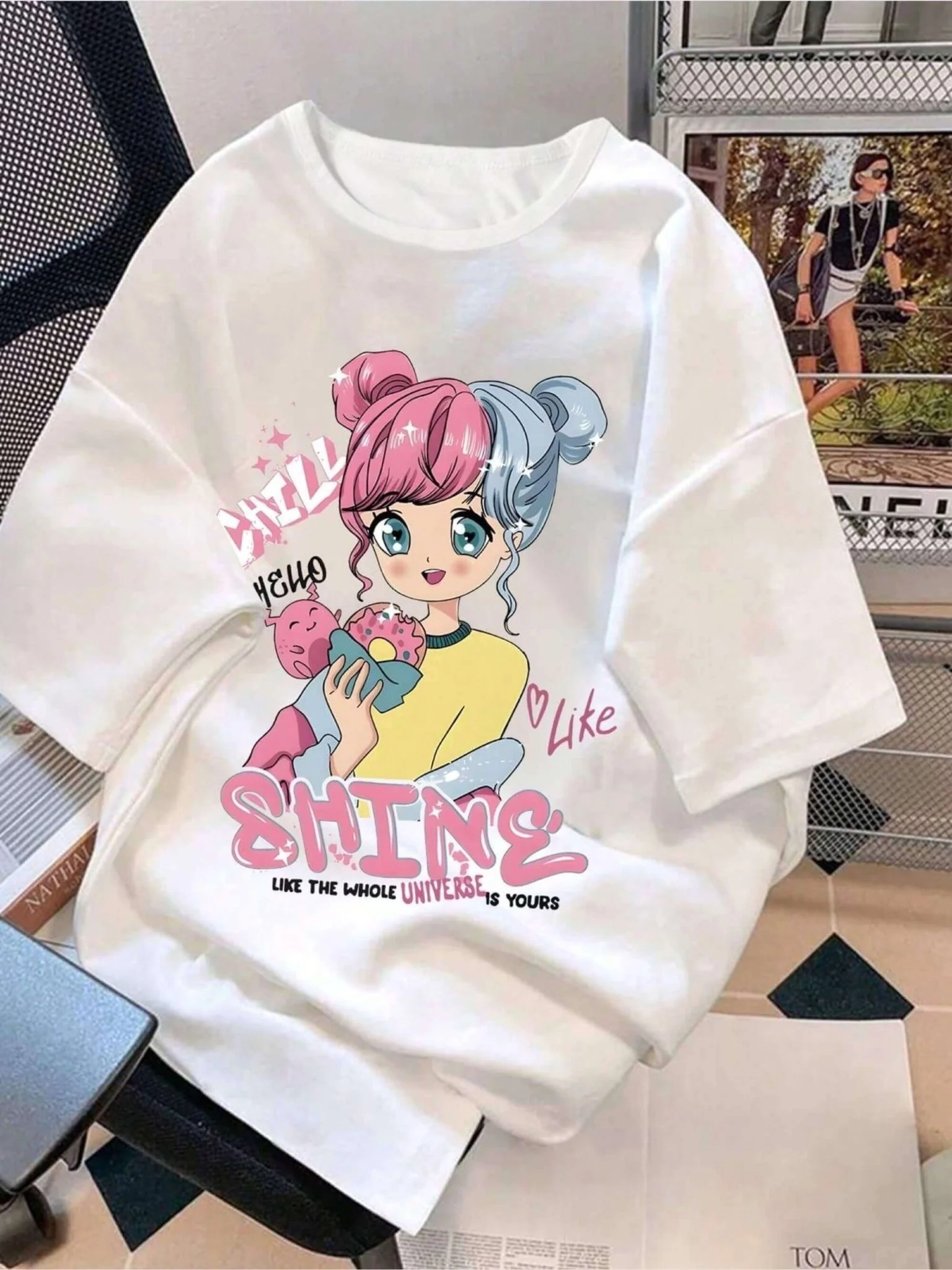 Drop shoulder tee best price Anime Cartoon printed