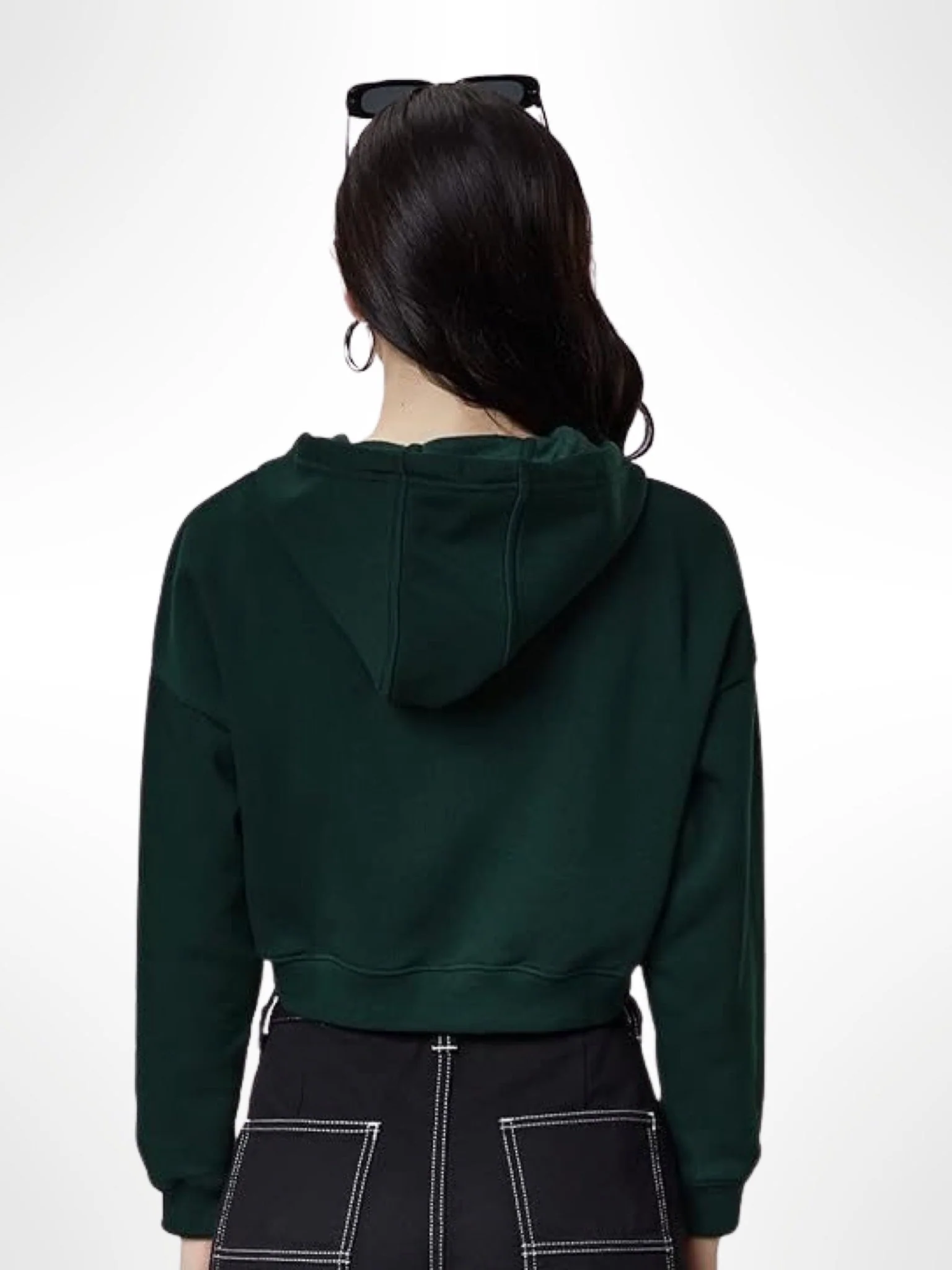 Emerald Green Women Cropped Oversized Hoodies - Image 4