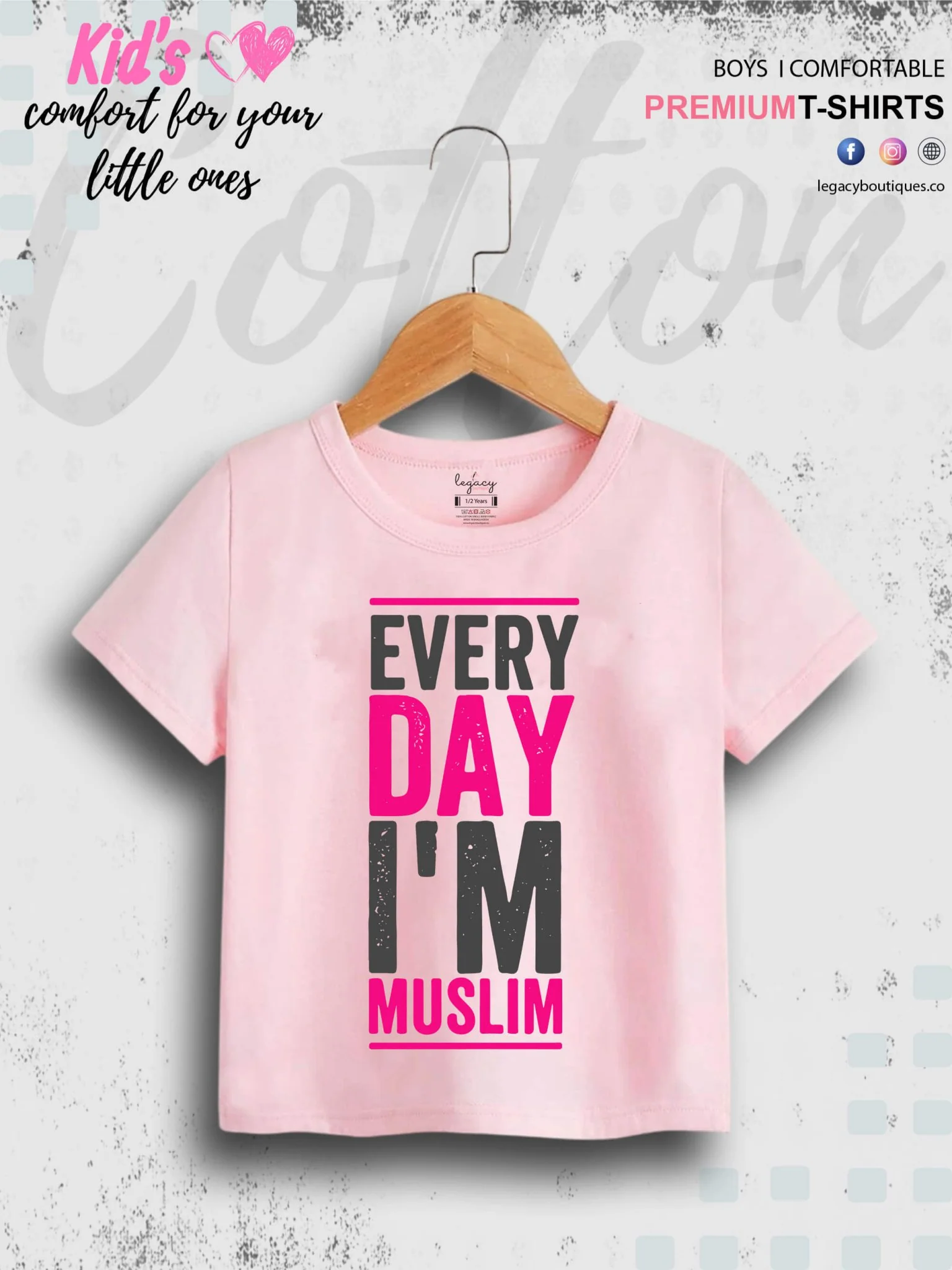 Every Day I Am Muslim Printed 1 To 11 Years Baby Girls Islamic T-Shirt In Lowest Price Only In BD