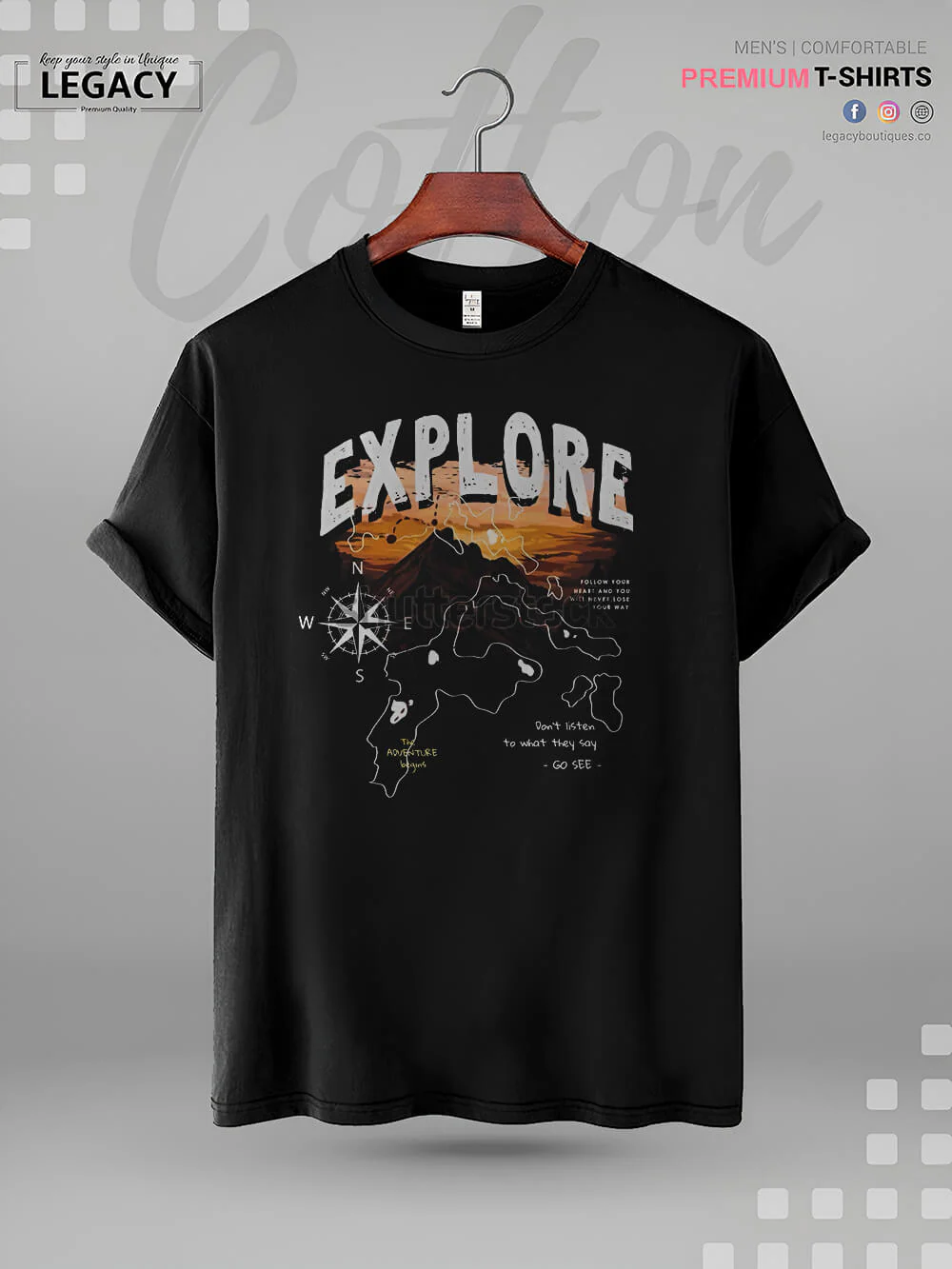 Explore The World Compass Adventure Outdoor Activity High Quality Mens Tshirt At A Resonable Price