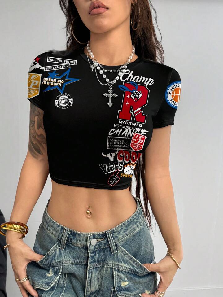EZwear Casual Sports Printed Crop Top