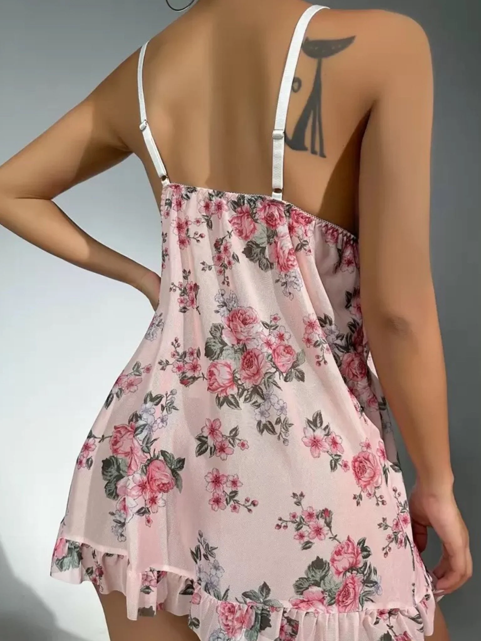 Floral Print Transparent Nighty - Image 5