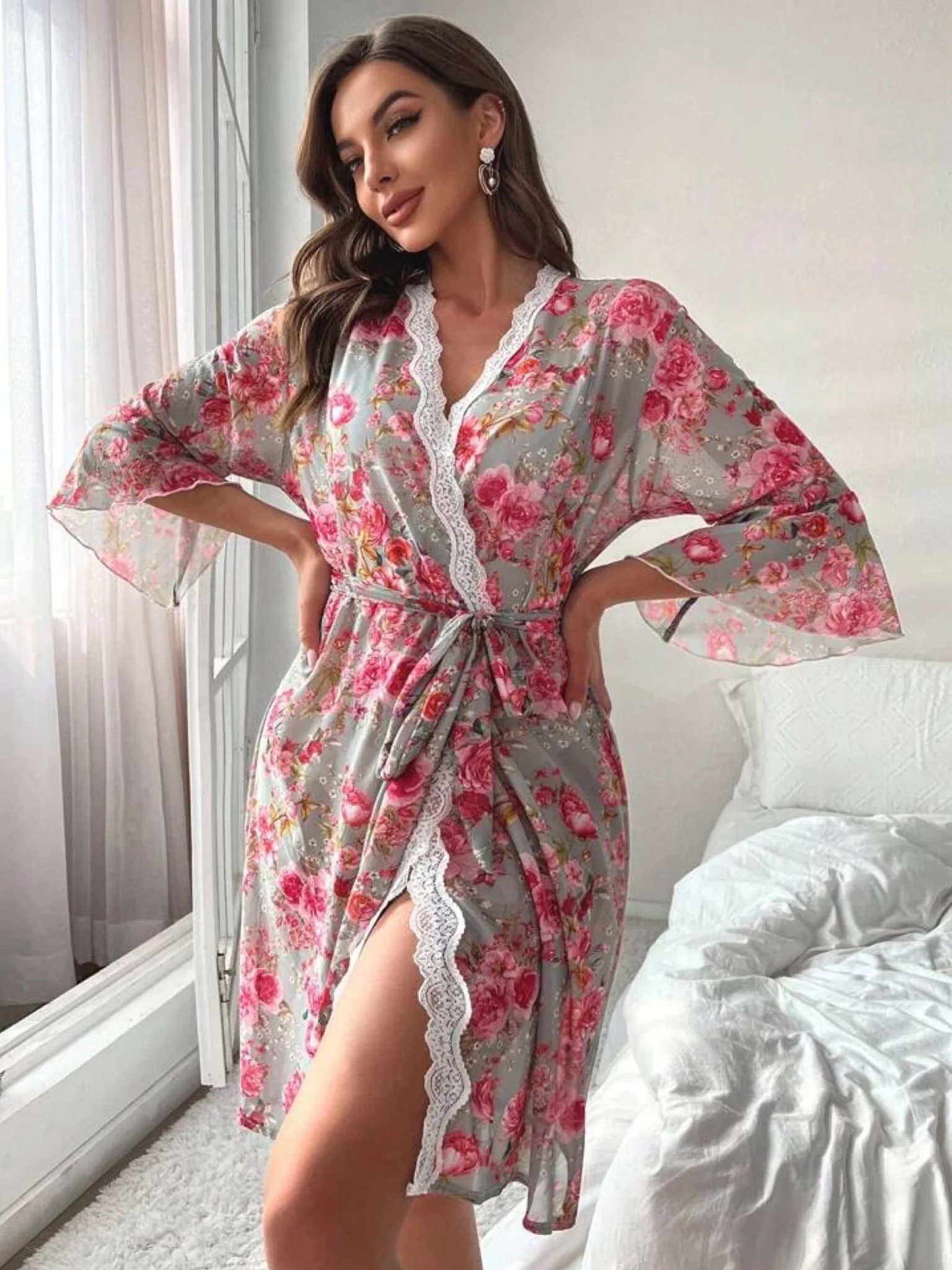Floral Ruffle Style Nighty Dress - Image 2