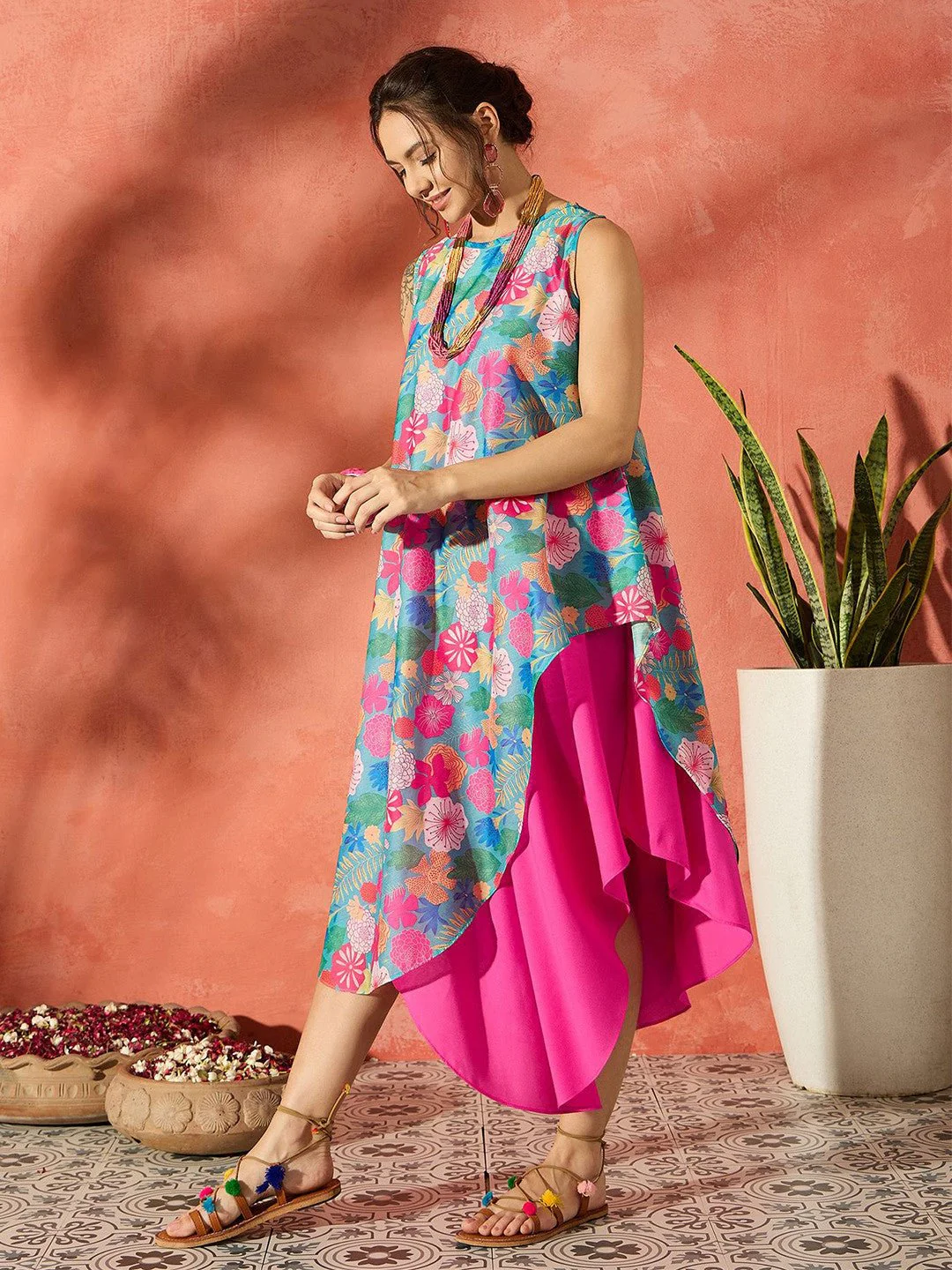 Floral Asymmetric Layered Dress for Women - Image 2
