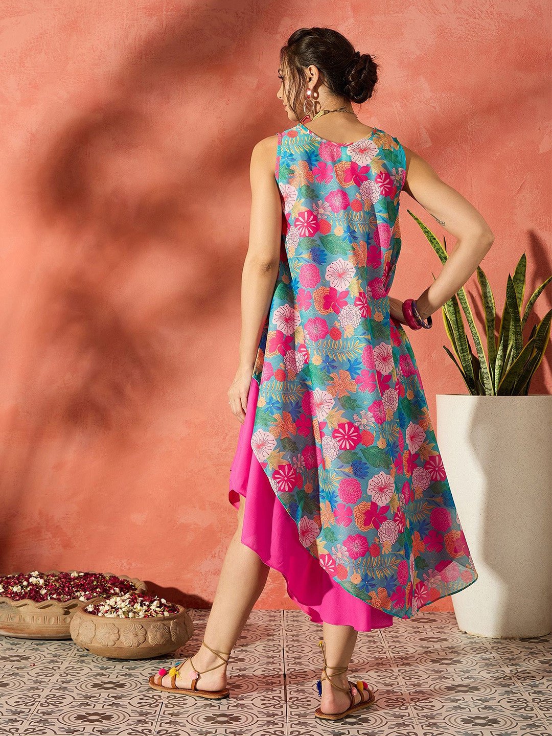 Floral Asymmetric Layered Dress for Women - Image 3