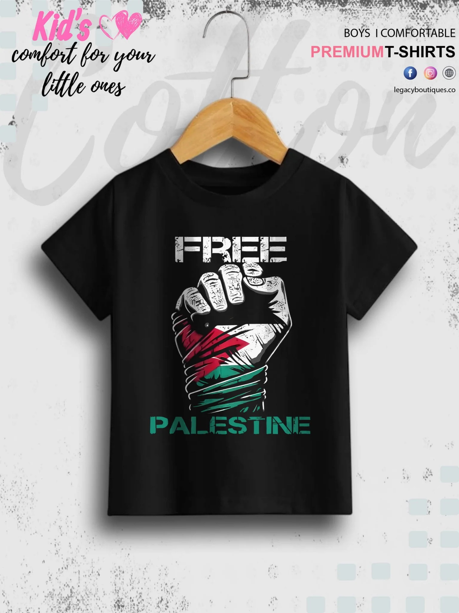 Free Palestine Printed Casual 1 To 11 Years Kids Boys Islamic T-Shirt In Lowest Price Only In BD