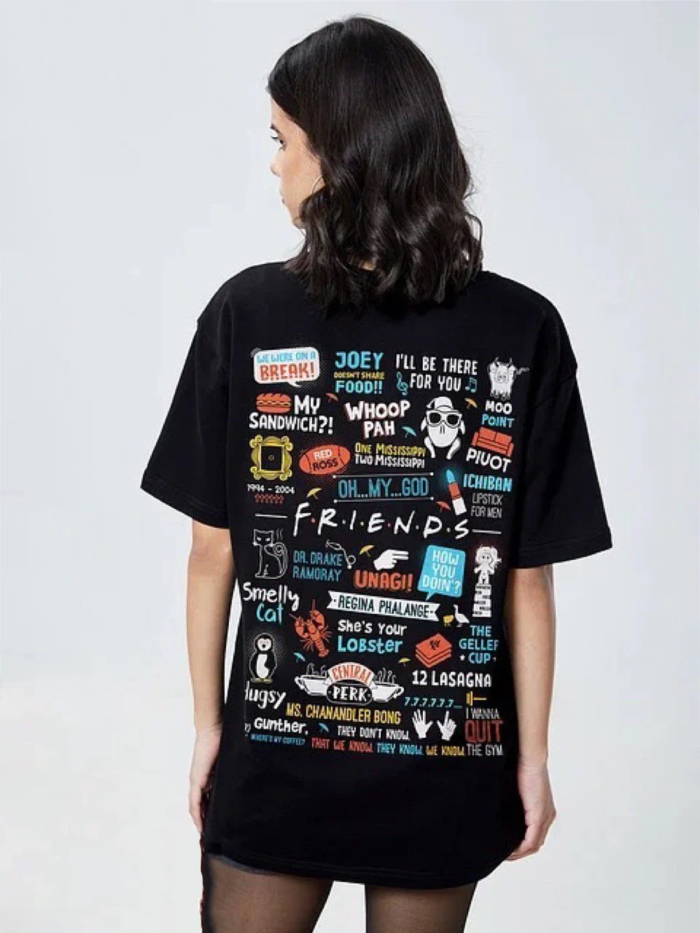 Friends Printed Round Neck Cotton Blend Black Womens Drop Shoulder T-Shirt - Image 2