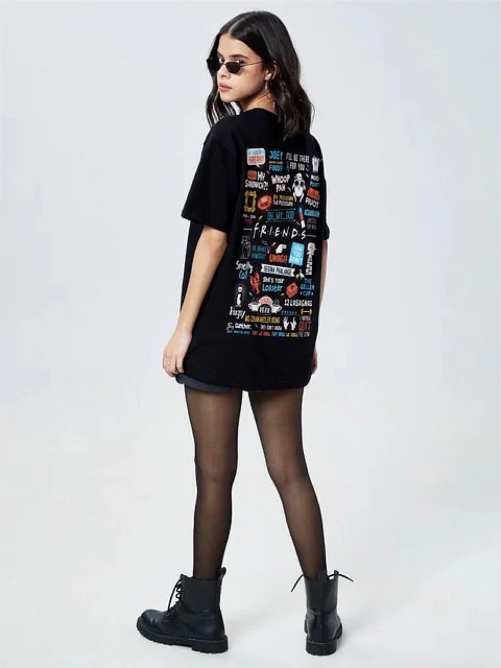 Friends Printed Round Neck Cotton Blend Black Womens Drop Shoulder T-Shirt - Image 3