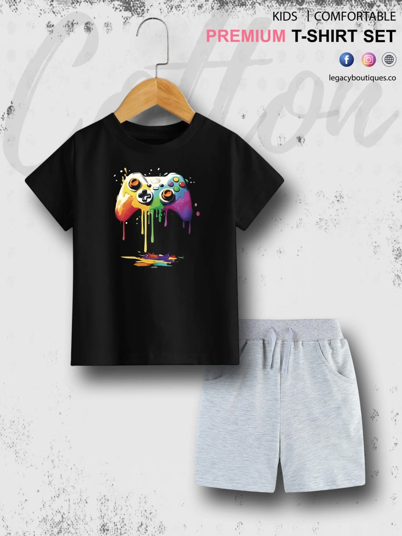 Game Controller Printed 6 Month To 6 Year Kids T-shirt Set