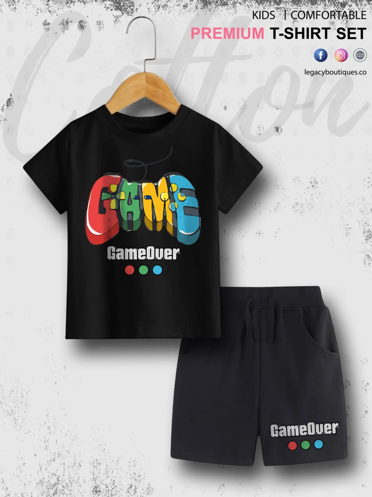 Game Over Print 6 Month To 6 Year Summer Time Baby & Kids Super Comfy T-shirt Set - Image 2