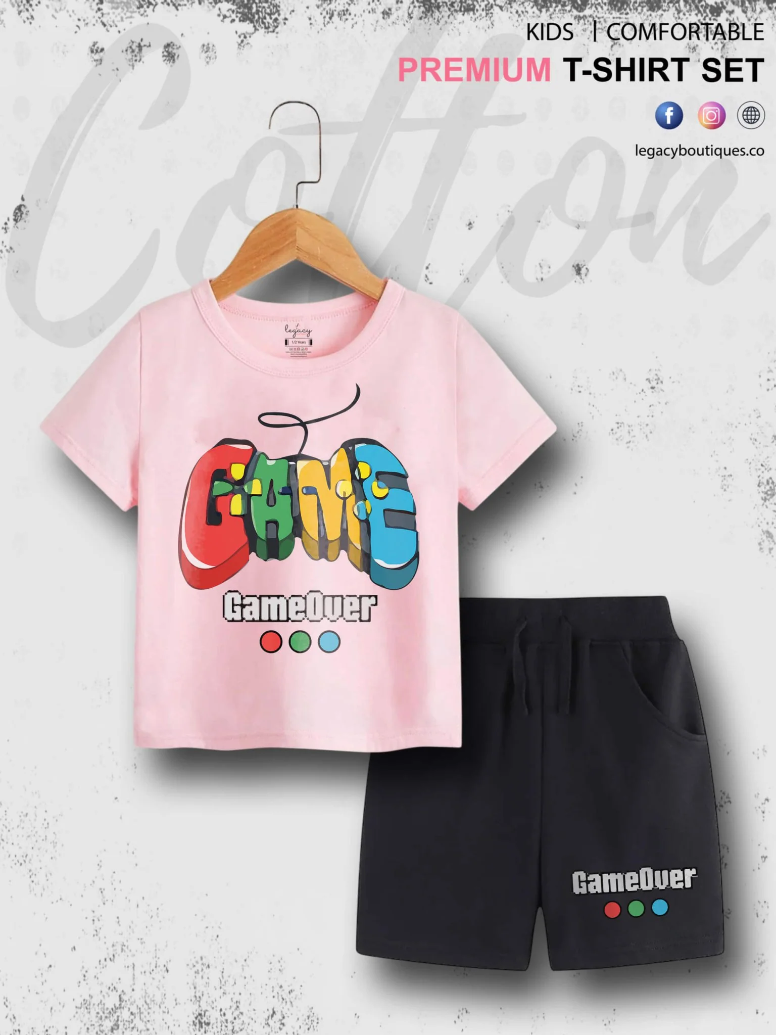 Game Over Print 6 Month To 6 Year Summer Time Baby & Kids Super Comfy T-shirt Set - Image 3