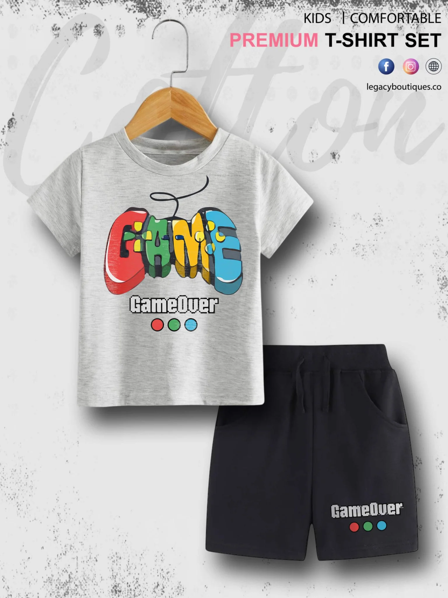 Game Over Print 6 Month To 6 Year Summer Time Baby & Kids Super Comfy T-shirt Set - Image 4