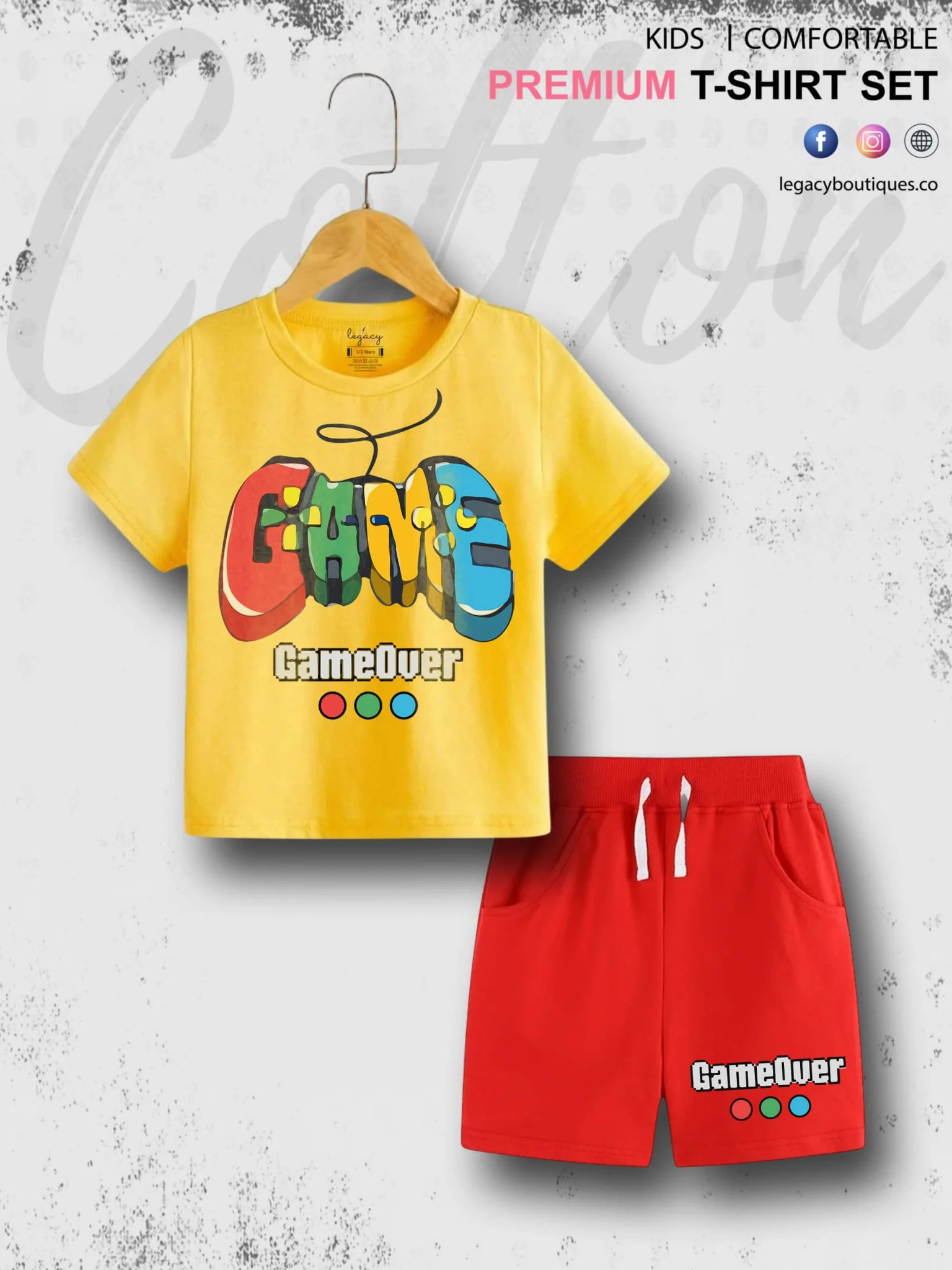 Game Over Print 6 Month To 6 Year Summer Time Baby & Kids Super Comfy T-shirt Set - Image 7