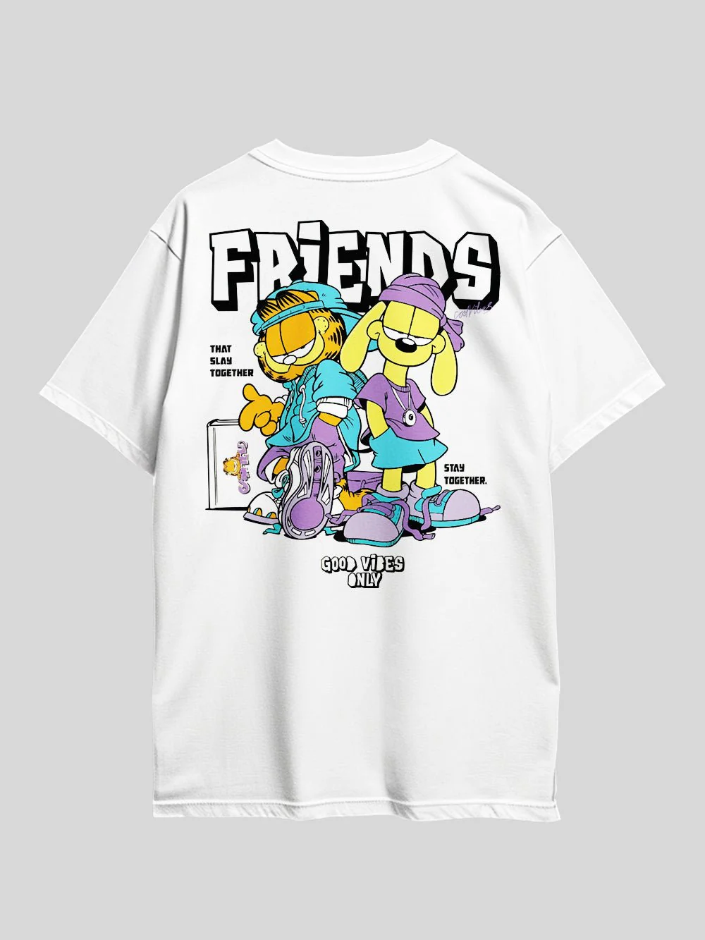 GARFIELD FRIENDS THAT SLAY TOGETHER STAY TOGETHER. GOOD VIBES ONLY Graphic Printed Drop Shoulder T-shirt Legacy Boutiques Bangladesh - Image 2