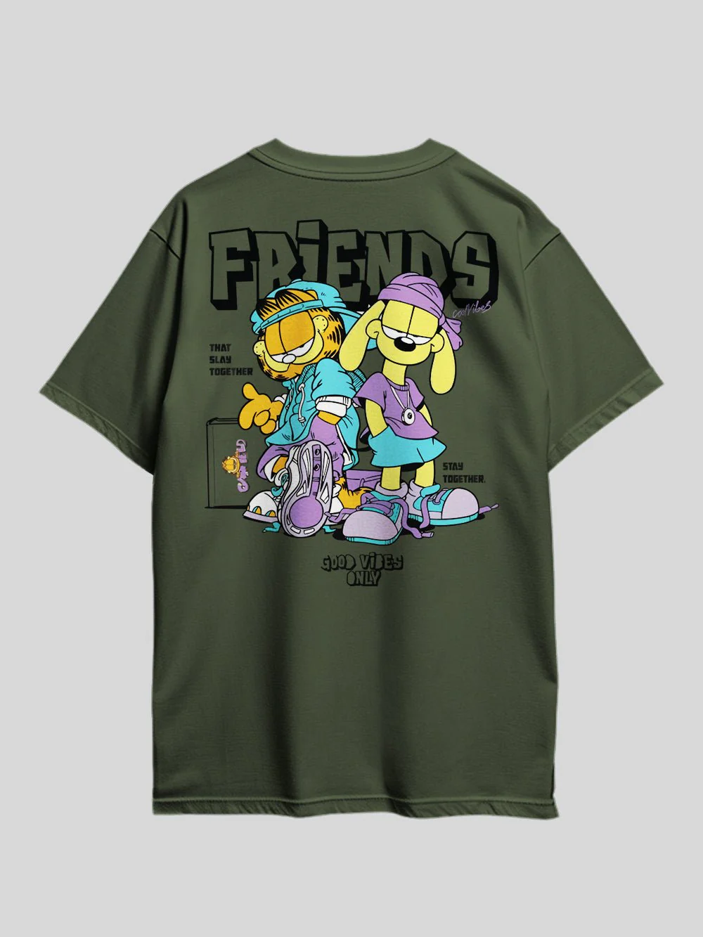 GARFIELD FRIENDS THAT SLAY TOGETHER STAY TOGETHER. GOOD VIBES ONLY Graphic Printed Drop Shoulder T-shirt Legacy Boutiques Bangladesh - Image 3