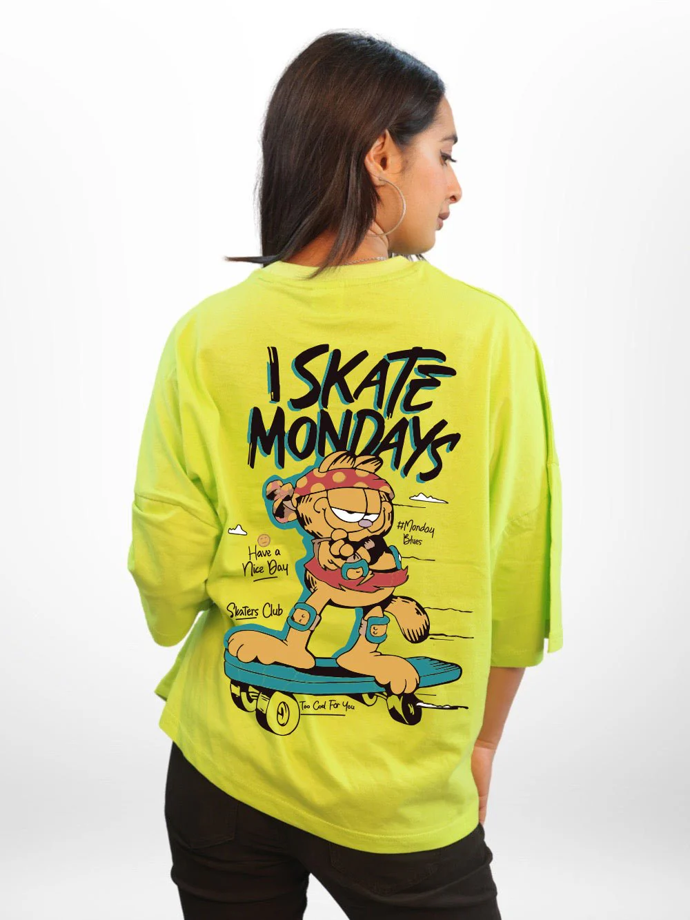 Garfield: I Skate Mondays Graphic Printed Womens Drop Shoulder T-shirt Legacy Boutiques Dhaka - Image 2