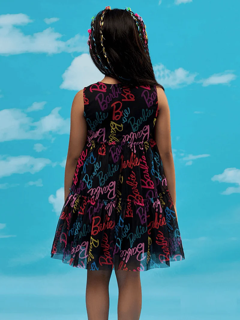 Girls Barbie Printed Double Layered Dress - Image 2