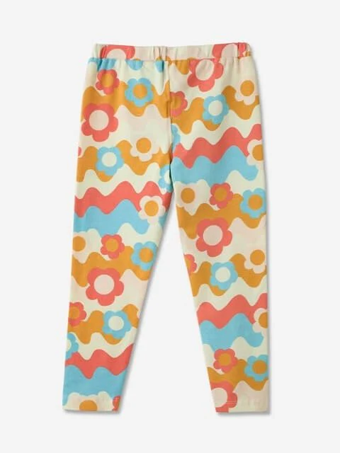 Girls Retro Groovy Floral Wave Leggings - 70s Inspired Multi-Color Tights - Image 2