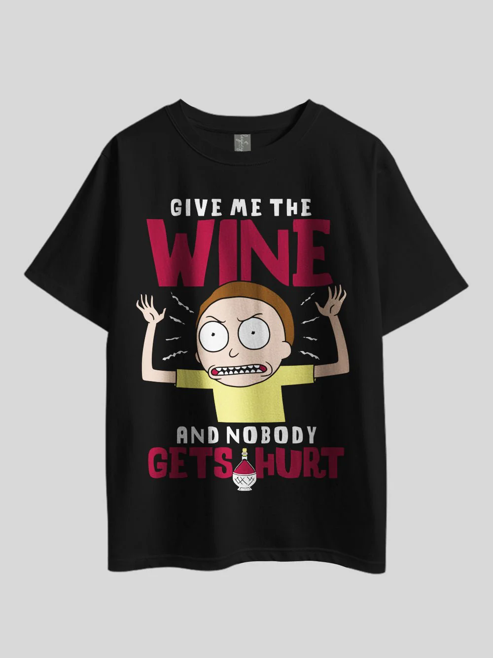 "GIVE ME THE WINE AND NOBODY GETS HURT: Rick and Morty Smith" Printed Drop Shoulder T-shirt Legacy Boutiques Dhaka