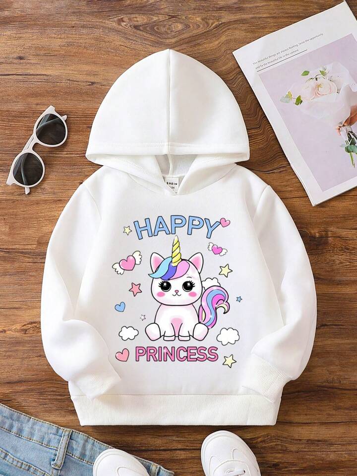 Happy Unicorn Printed Baby Girls Cotton Hoodie