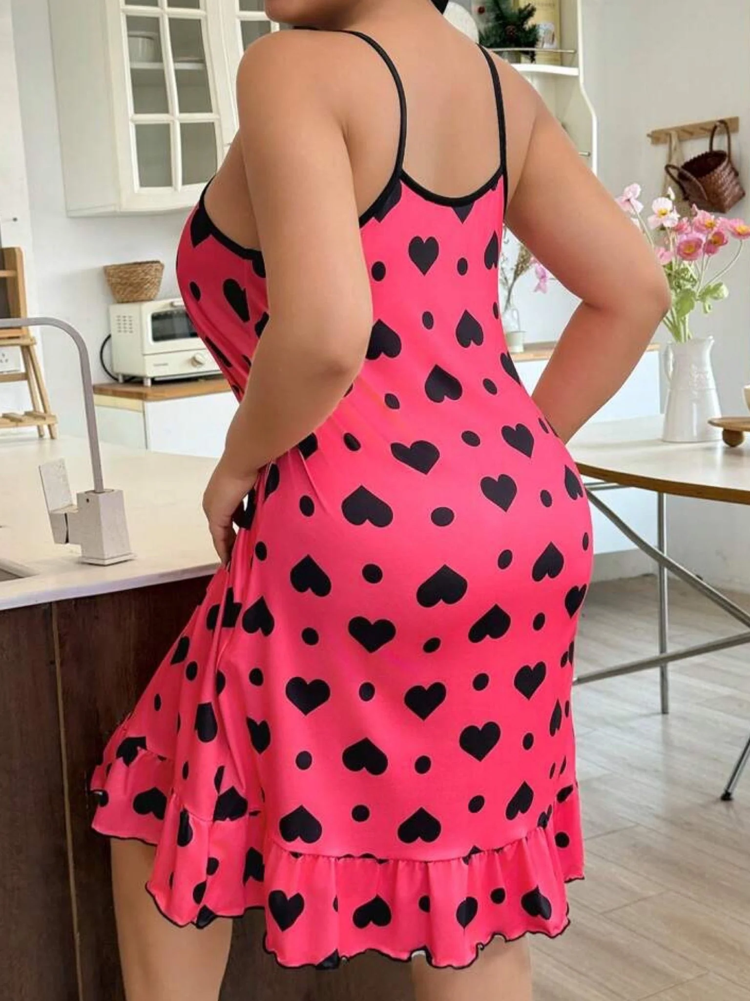 Heart Printed Ruffle Style Night Dress - Image 7