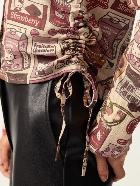 Hello Kitty Strawberry Milk Graphic Print Shirt with Side Ties ๐ - Image 3