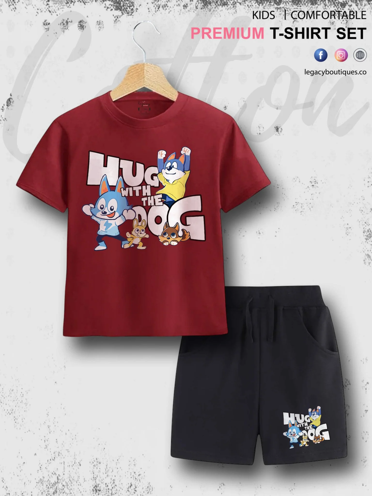 Hug With The Dog Cartoon Printed 6 Month To 6 Year Summer Time Baby & Kids Super Comfy T-shirt Set - Image 2