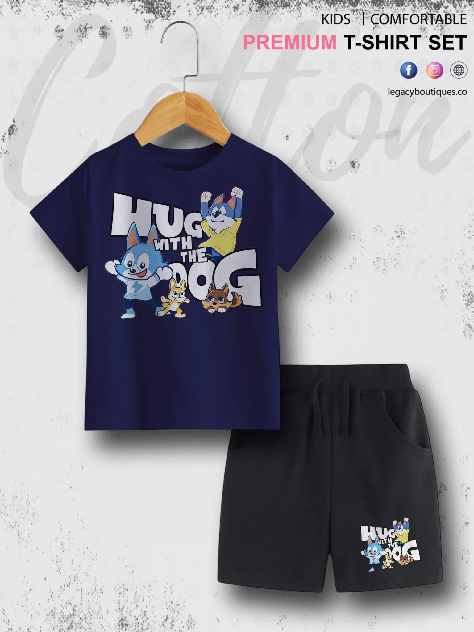 Hug With The Dog Cartoon Printed 6 Month To 6 Year Summer Time Baby & Kids Super Comfy T-shirt Set - Image 3
