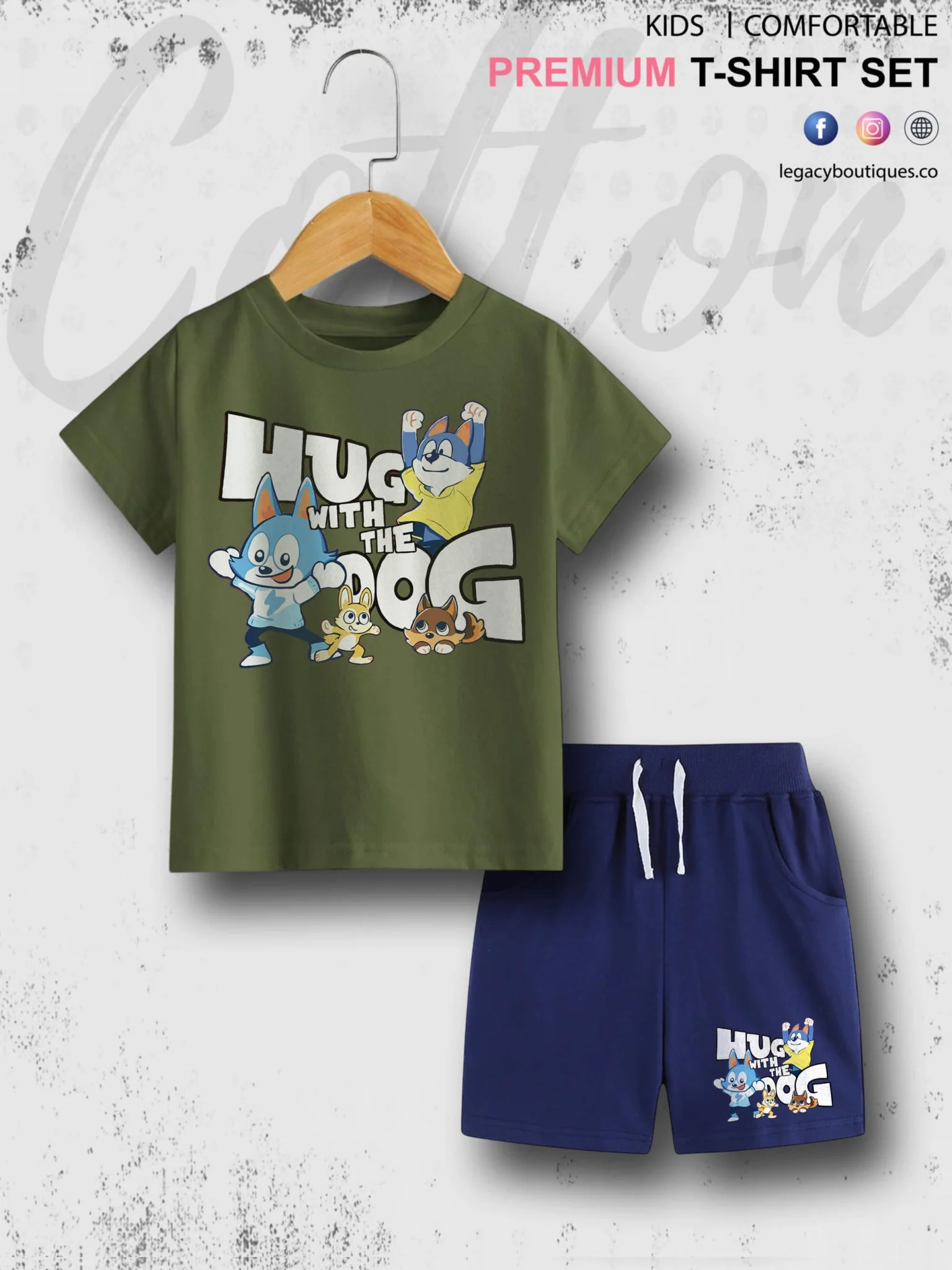 Hug With The Dog Cartoon Printed 6 Month To 6 Year Summer Time Baby & Kids Super Comfy T-shirt Set - Image 4