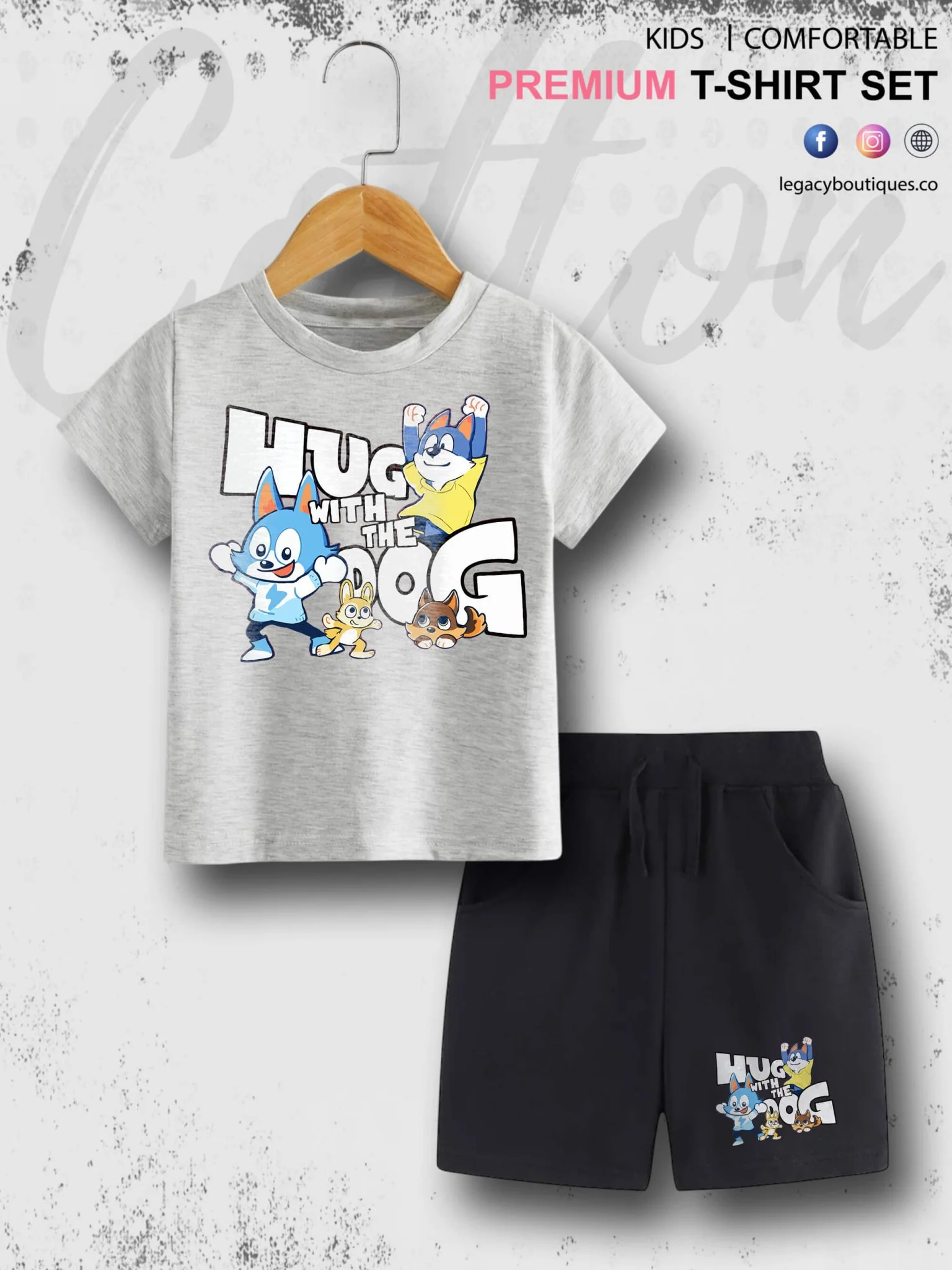 Hug With The Dog Cartoon Printed 6 Month To 6 Year Summer Time Baby & Kids Super Comfy T-shirt Set - Image 5