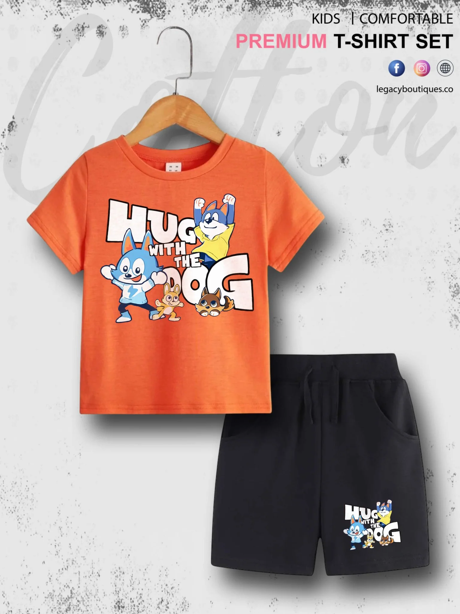 Hug With The Dog Cartoon Printed 6 Month To 6 Year Summer Time Baby & Kids Super Comfy T-shirt Set - Image 6