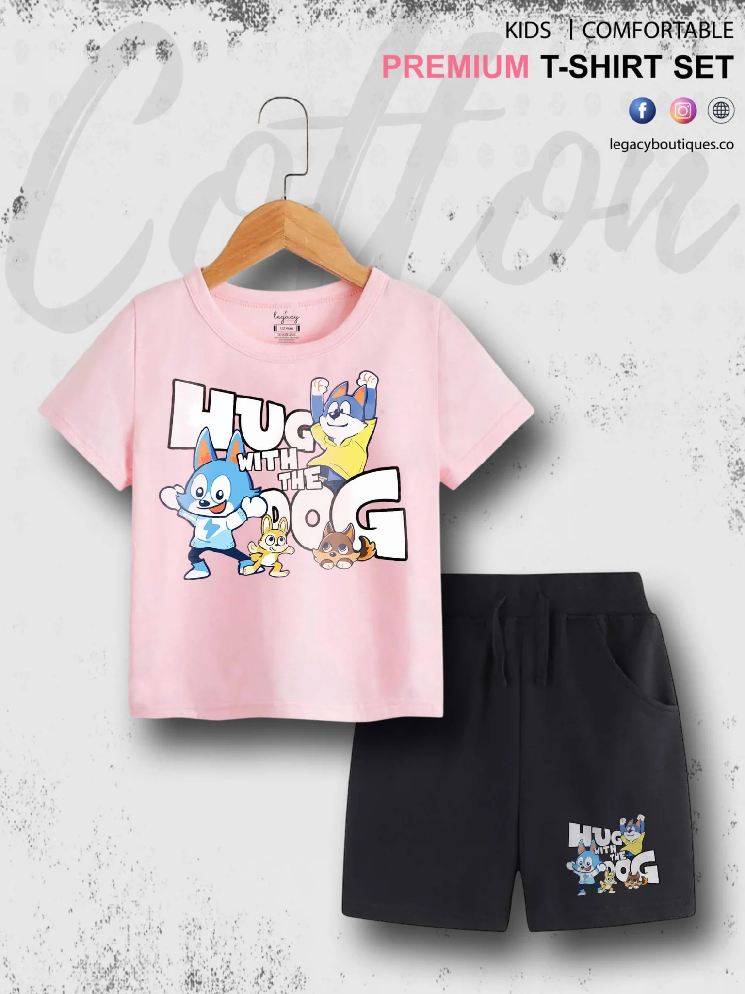 Hug With The Dog Cartoon Printed 6 Month To 6 Year Summer Time Baby & Kids Super Comfy T-shirt Set - Image 7