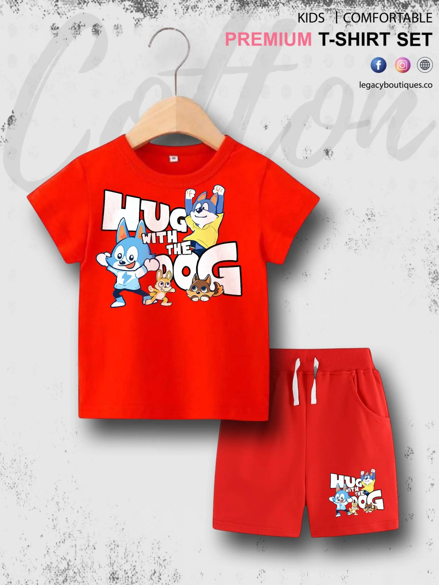 Hug With The Dog Cartoon Printed 6 Month To 6 Year Summer Time Baby & Kids Super Comfy T-shirt Set - Image 8