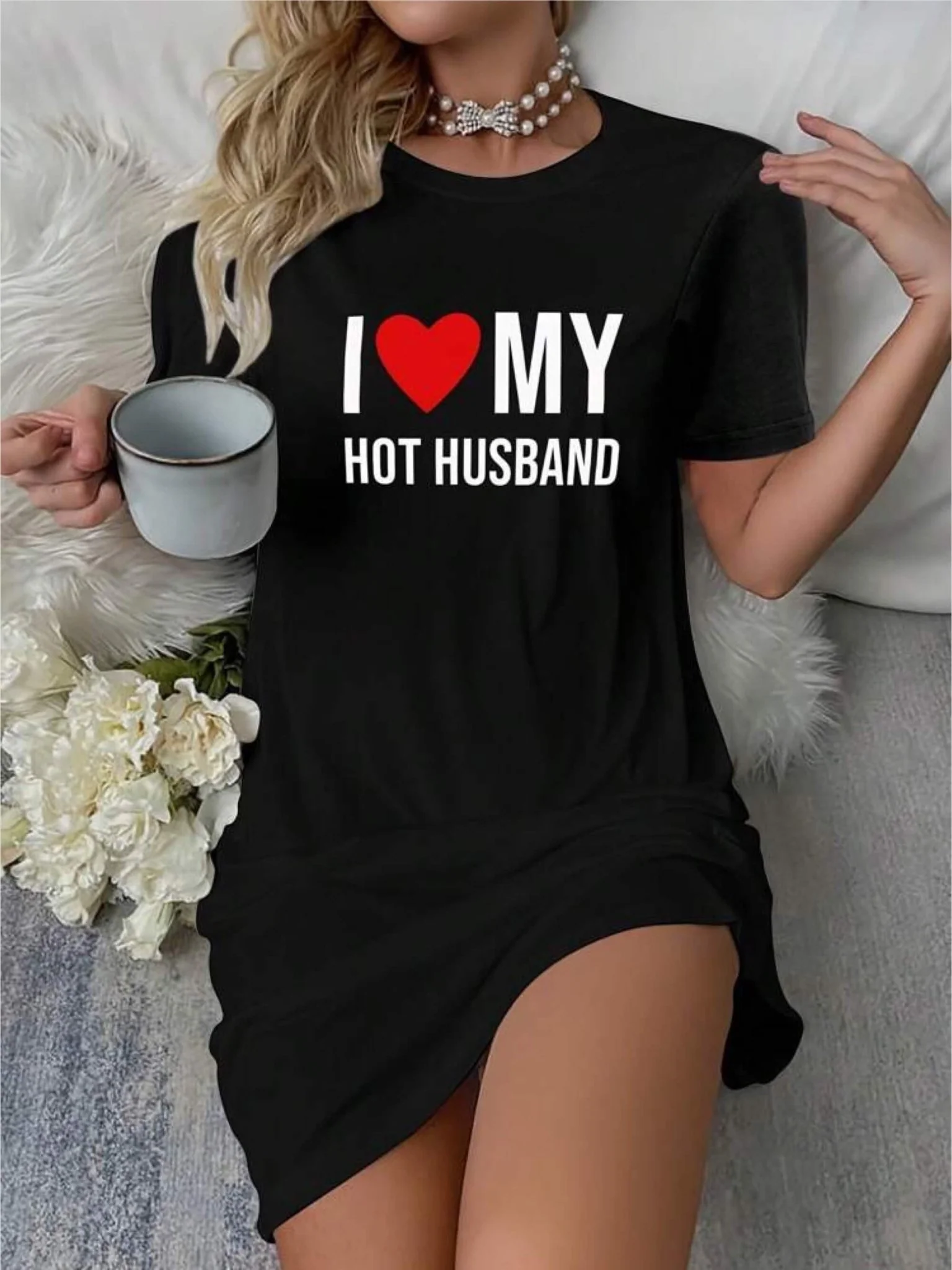 I Love My Husband Printed Comfy Long Tee