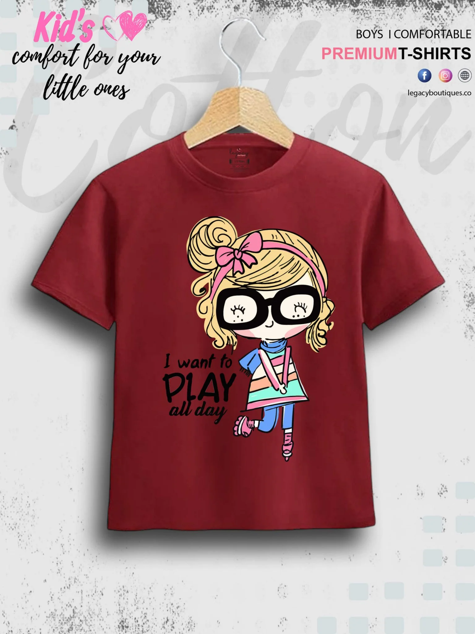 I Want To Play All Day Printed 1 To 11 Year Girls T-Shirt In Lowest Price Only In Dhaka - Image 2
