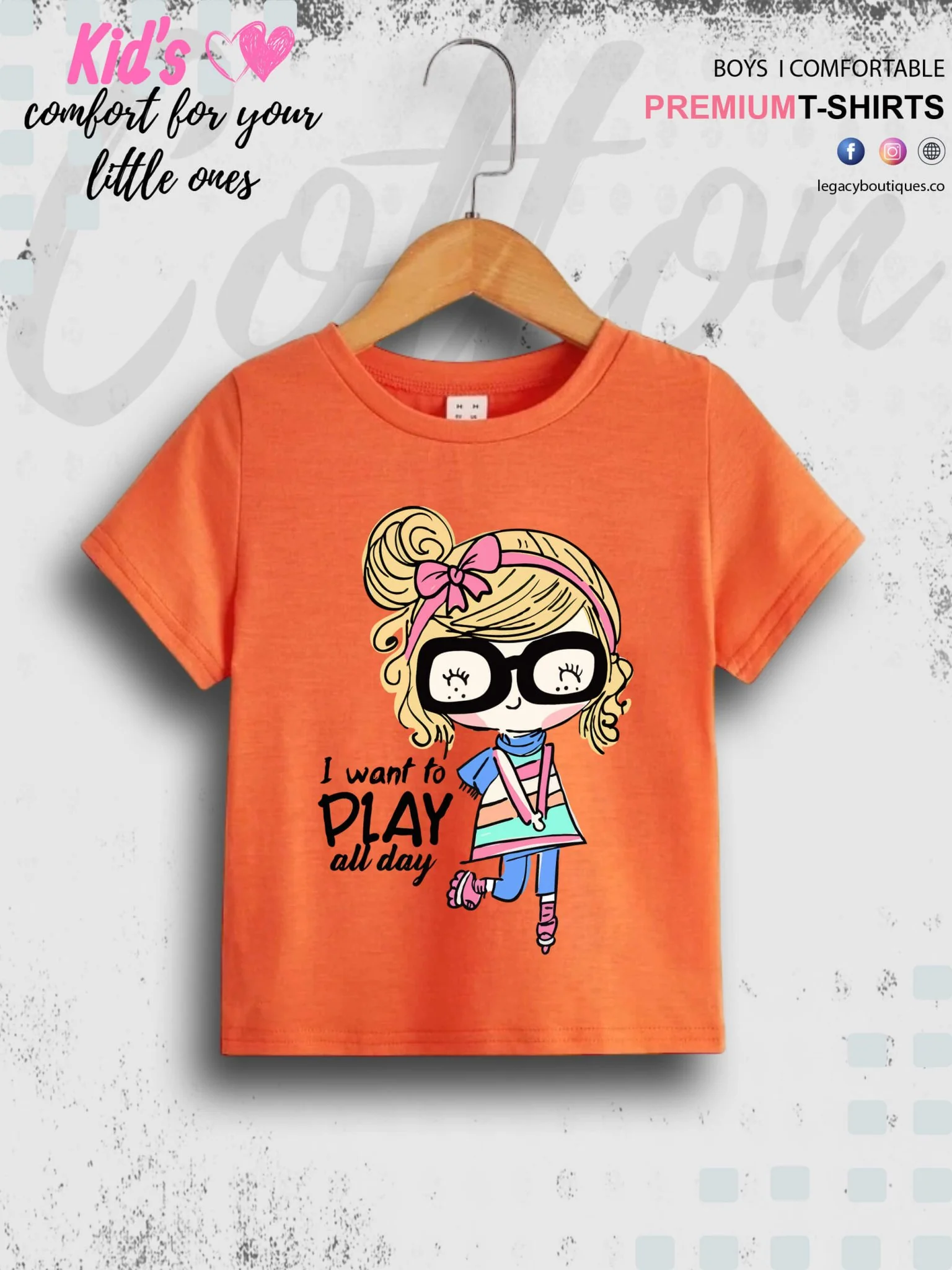 I Want To Play All Day Printed 1 To 11 Year Girls T-Shirt In Lowest Price Only In Dhaka - Image 3