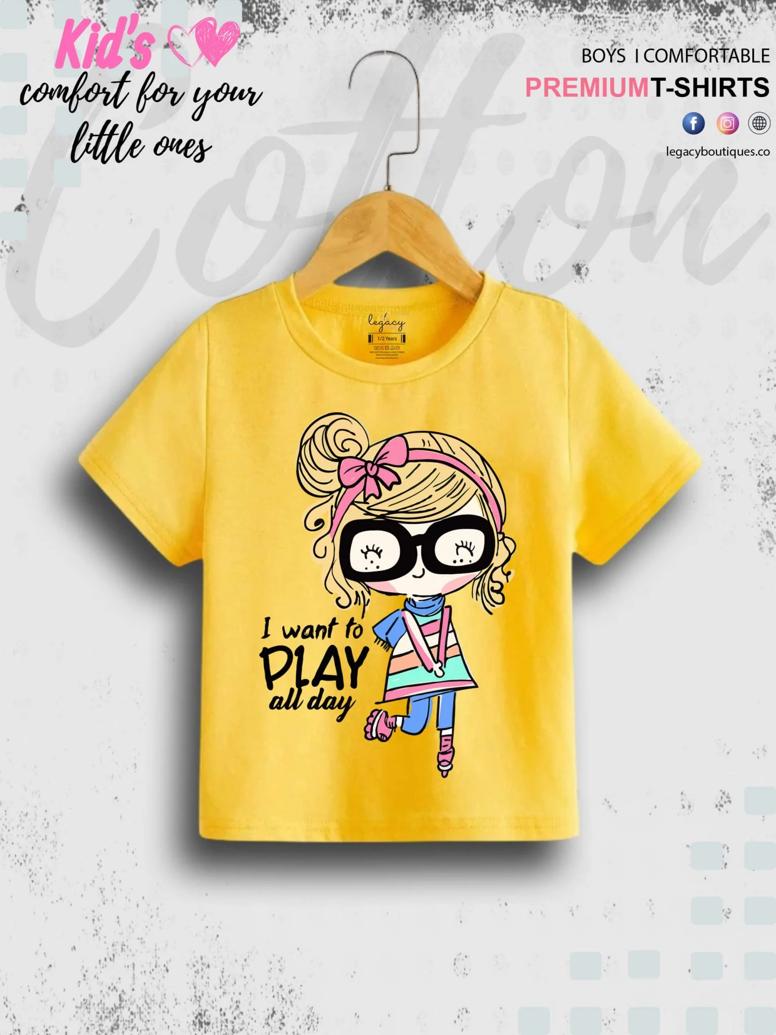 I Want To Play All Day Printed 1 To 11 Year Girls T-Shirt In Lowest Price Only In Dhaka - Image 5