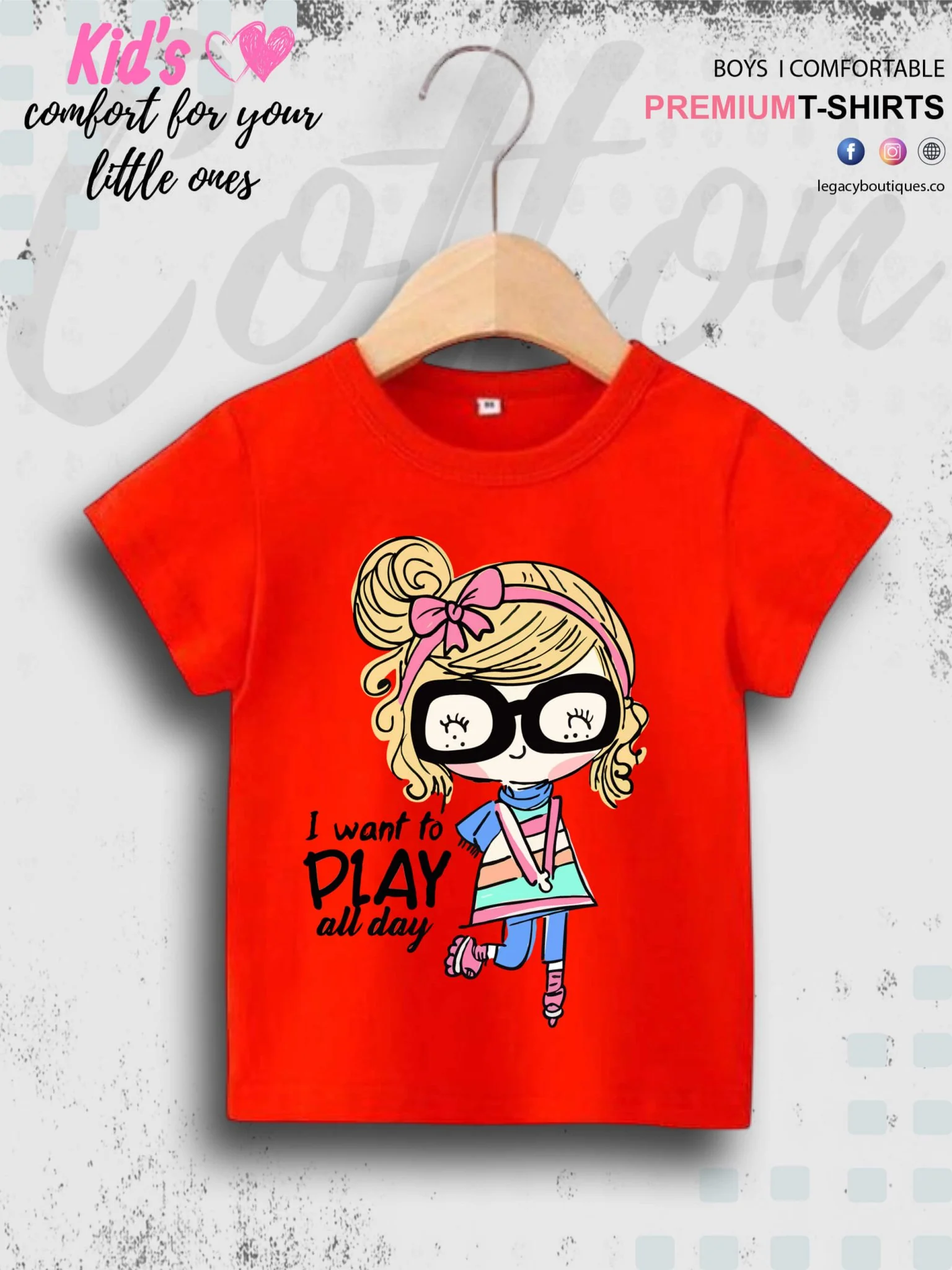 I Want To Play All Day Printed 1 To 11 Year Girls T-Shirt In Lowest Price Only In Dhaka - Image 6