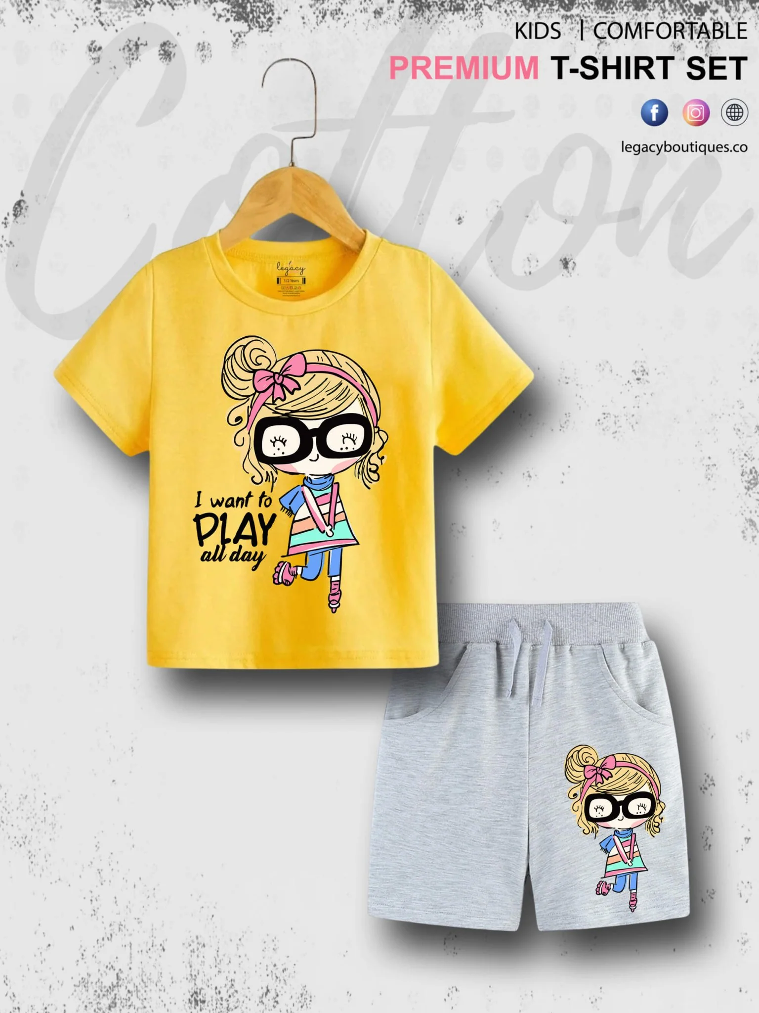 I Want To Play All Day Printed 6 Month To 6 Year Summer Time Baby & Kids Super Comfy T-shirt Set