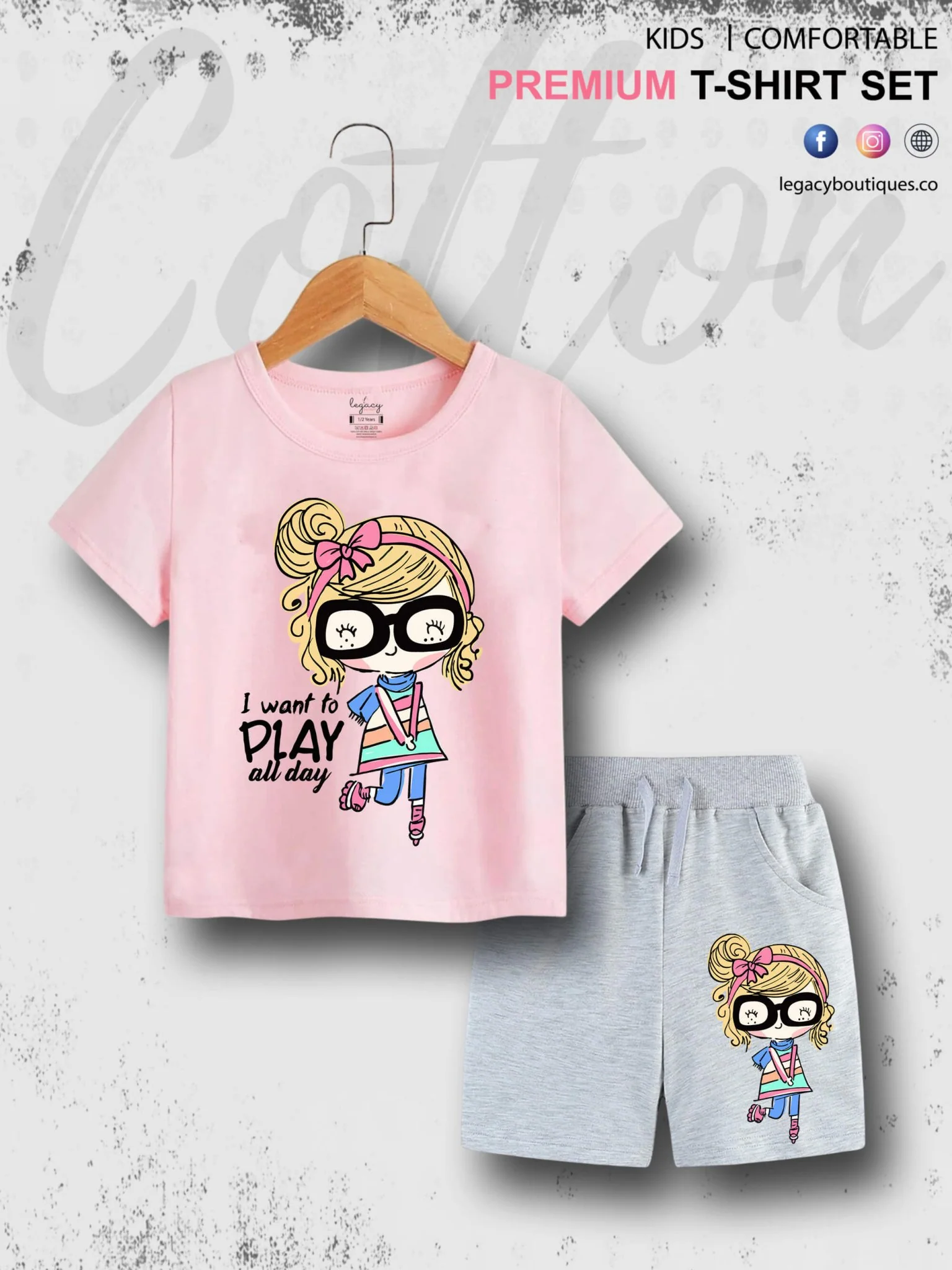 I Want To Play All Day Printed 6 Month To 6 Year Summer Time Baby & Kids Super Comfy T-shirt Set - Image 2